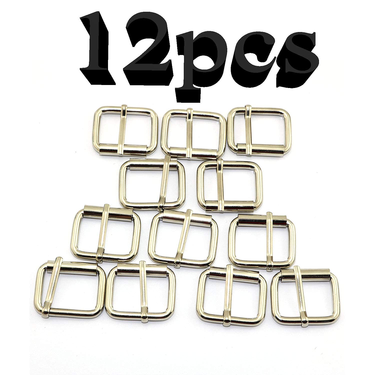 RuiLing 12pcs 1" Silver Belt Buckle With Roller Adjustable Rectangle Ring Tri-Glide DIY Leather Craft Garment Accessories for Shoes Backpack Clothes Bag Strap Metal Pin Buckles 25x18mm