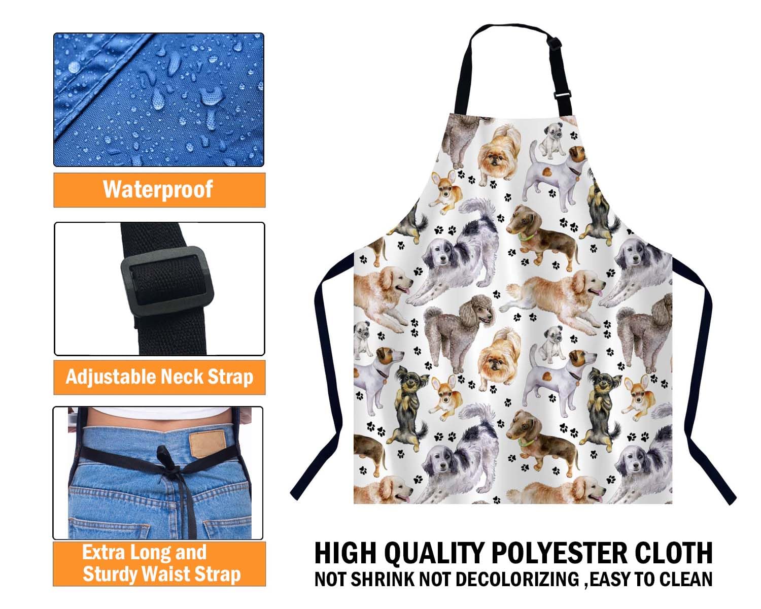 BGBDEIA Thoroughbred Dogs Apron for Women Men Adjustable Apron Cooking Kitchen Chef Apron for Home Kitchen Baking Gardening BBQ - Image 4