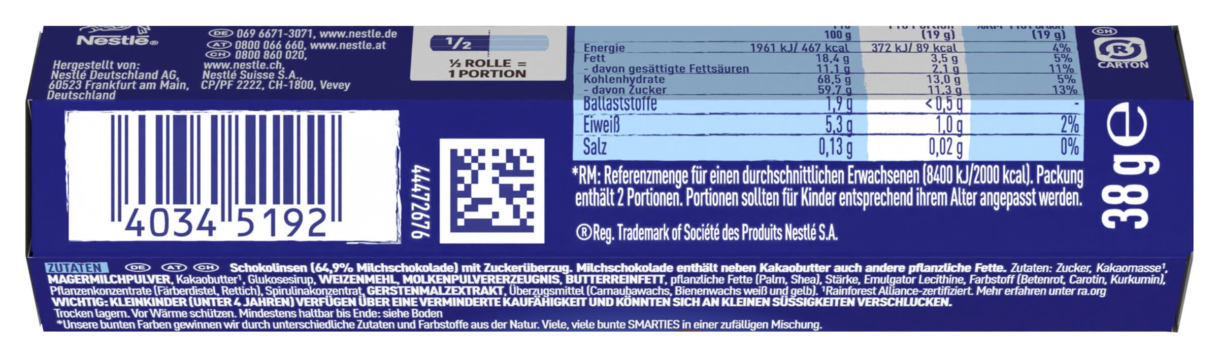 Nestlé SMARTIES Hexagon-Rolle, bunte Schokolinsen aus Milchschokolade mit natürlichen Farben und Aromen, 24er Pack (24 x 38g)