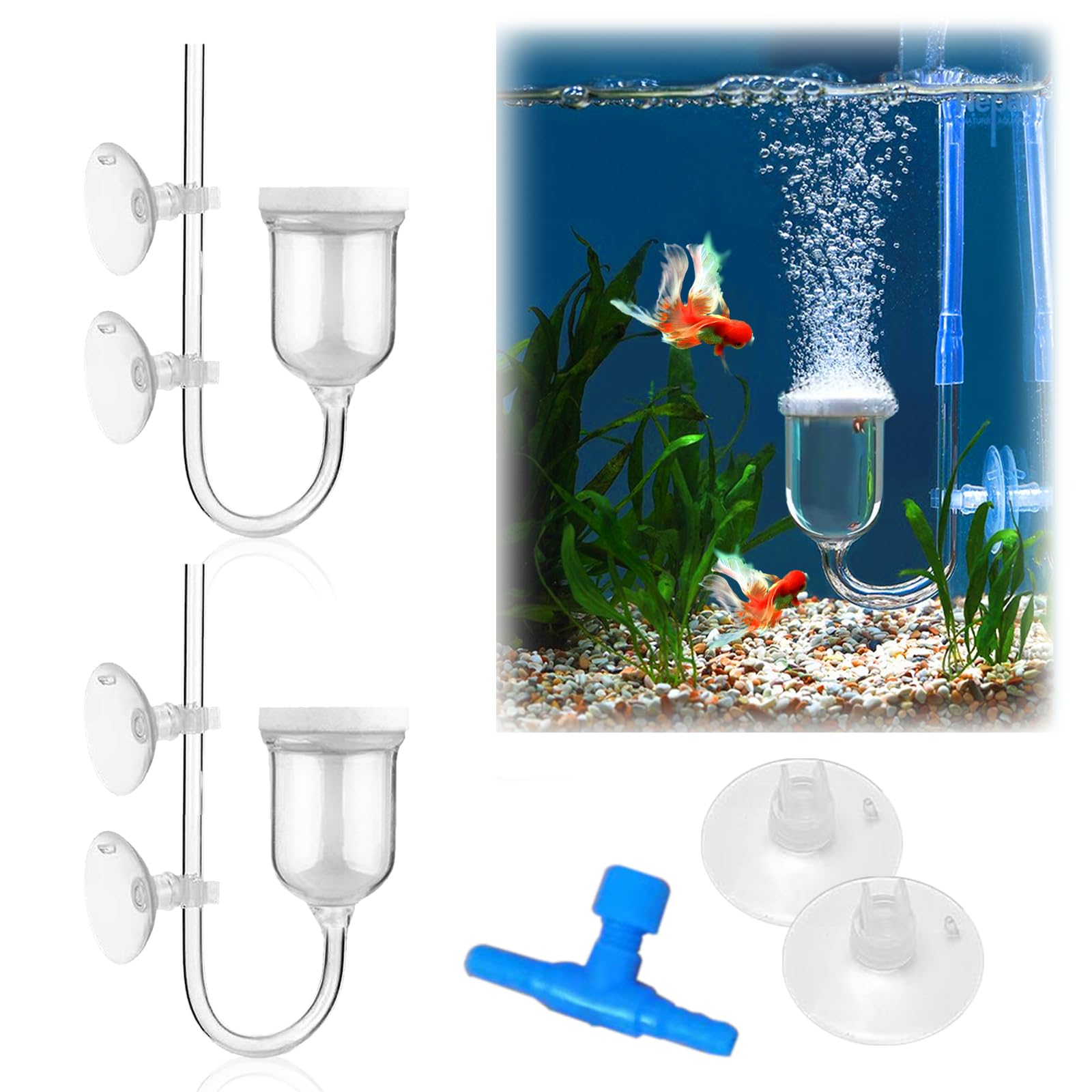 KAYEF 2 Bombas de Burbujas para Acuario, Bomba Silenciosa de Burbujas para Acuario 35 mm, Nano Difusor de CO2 con 1 Válvula de Retención, 2 Ventosas, Pequeño Oxigenador para Acuario Hidropónico