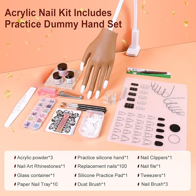 Mano de práctica para uñas acrílicas, kit de entrenamiento con 50 puntas miniatura 2