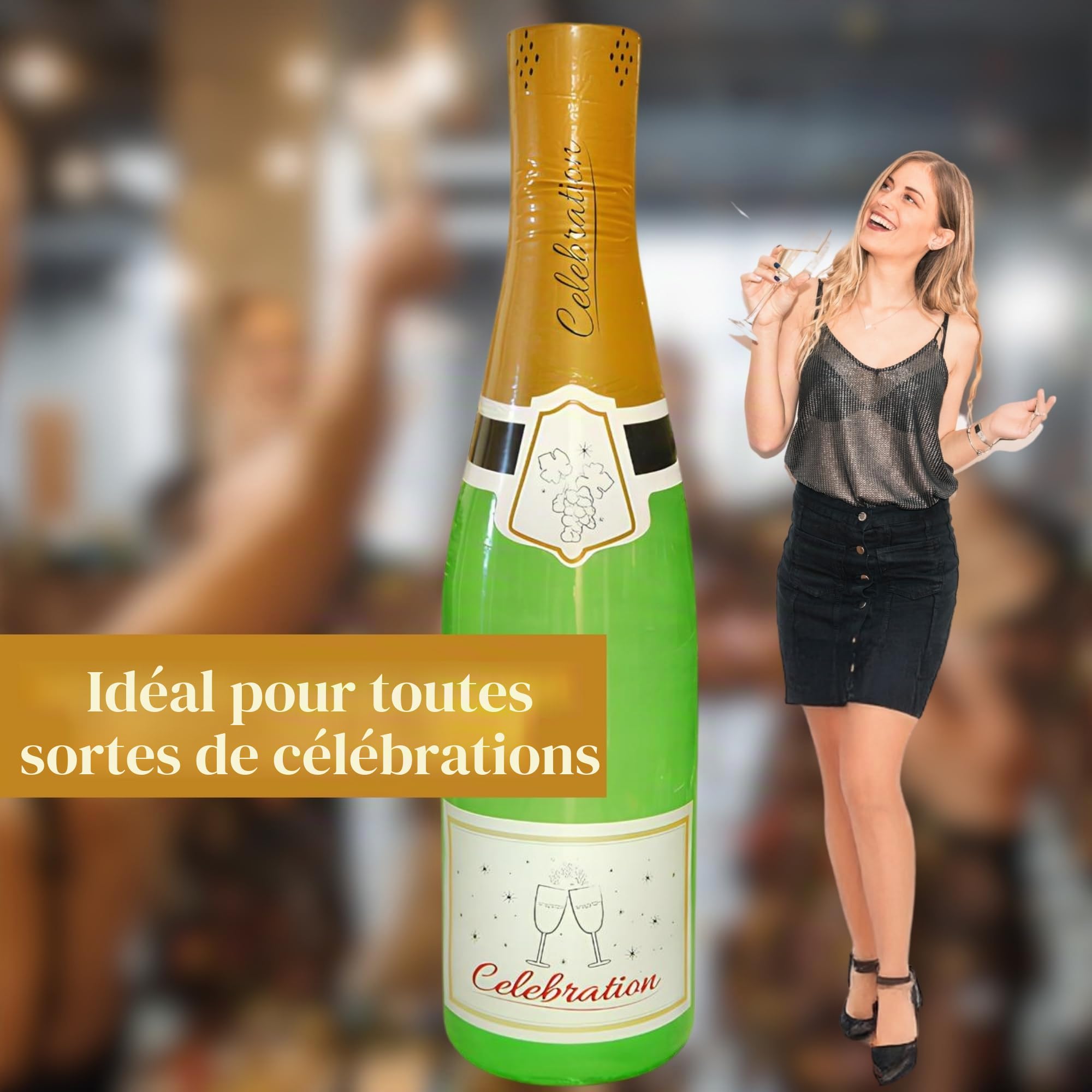 Bouteille de champagne géante gonflable (180 cm) | Décoration de fête amusante et accessoire photo | Décoration de mariage, anniversaire, Nouvel An, événement et célébration