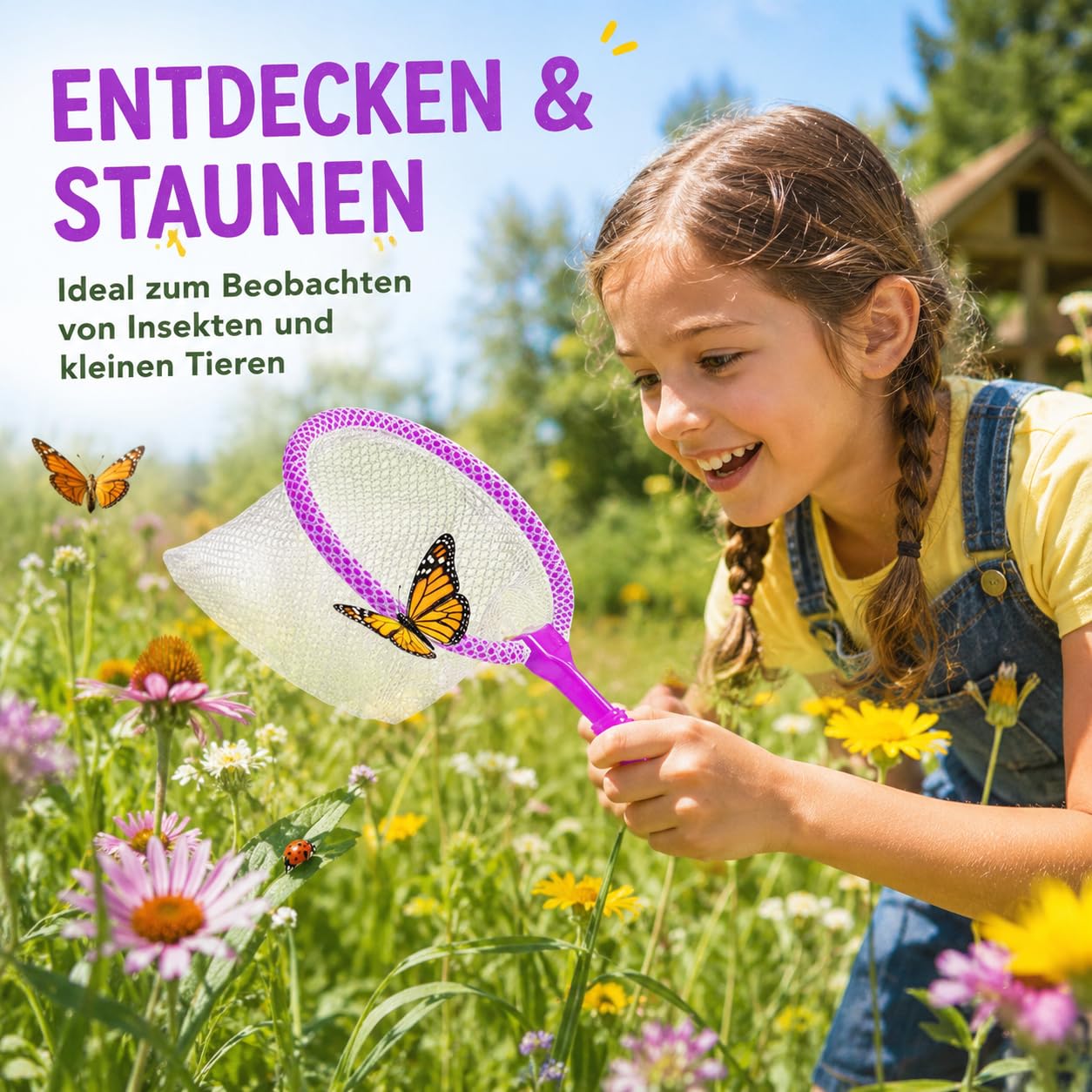 4 Stück Fischernetz, Kunststoff-Fischernetze, Insektenfängernetze, Farbige Schmetterlingsnetz, Kleine Kescher, Insektenfängernetze zum Fangen von Käfer für Outdoor Aktivitäten an Strand und Pool