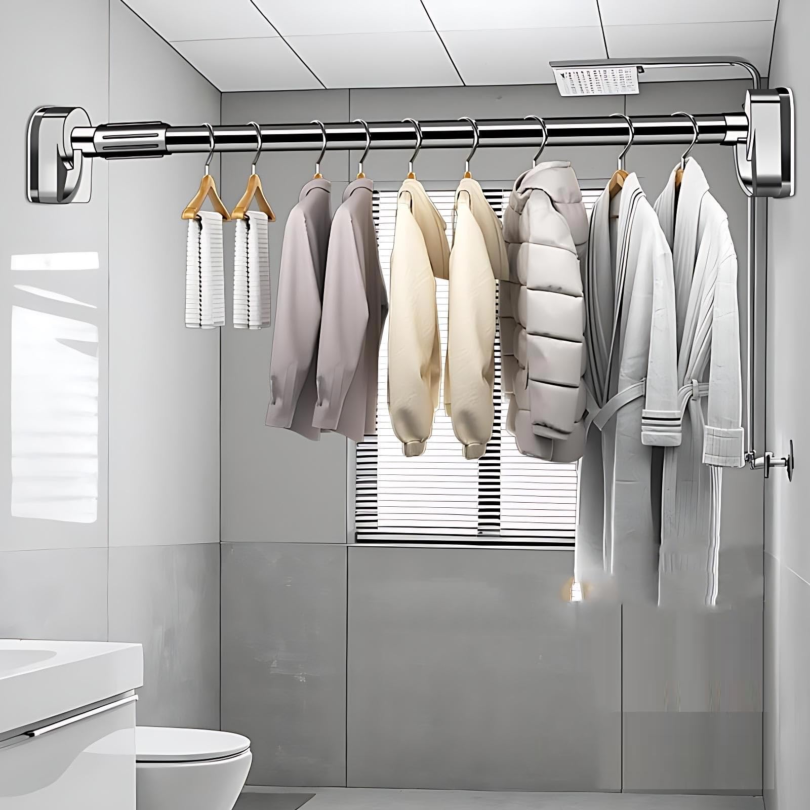 Barra de cortina de ducha extensible ajustable de 70 a 280 cm, barra de tensión sin taladro, para baño y armario, barra telescópica, color blanco (109,2 cm 200,7 cm)