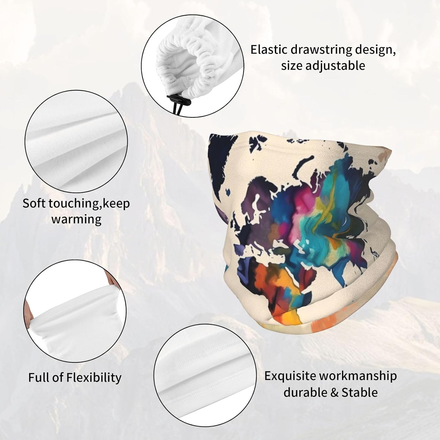 Winter Neck Warmer for Men Women, Abstract World Map Neck Gaiter UV Sun Protection Face Mask Windproof Cold Weather Face Cover Thermal Ski Mask Scarf for Outdoor Sports Bandana