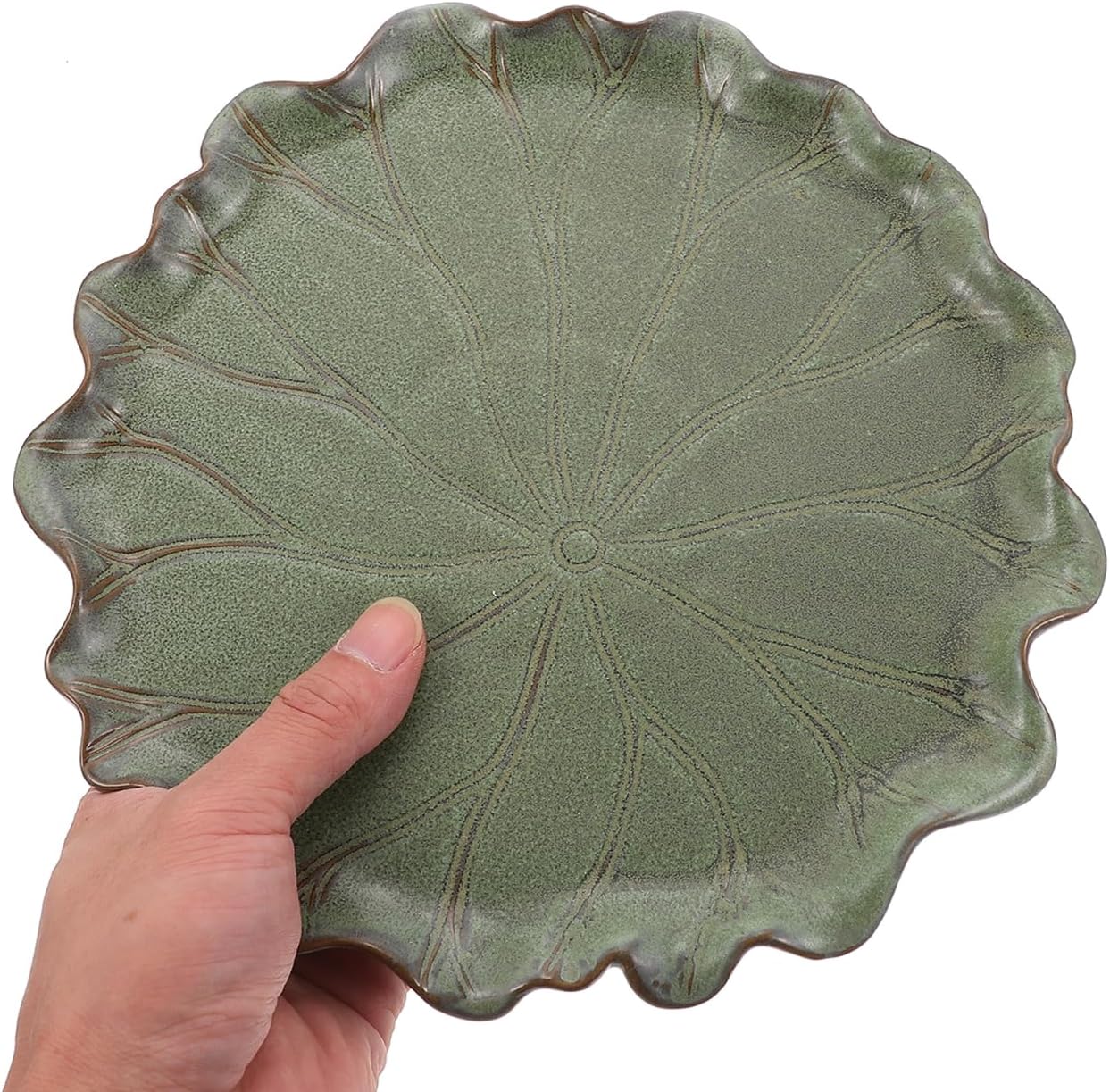 Yardwe Lotus Leaf Ceramic Plant Saucer Tray 9.44 Inch Bonsai Pot Base for Indoor Outdoor Succulent Planters Balcony Garden Protection