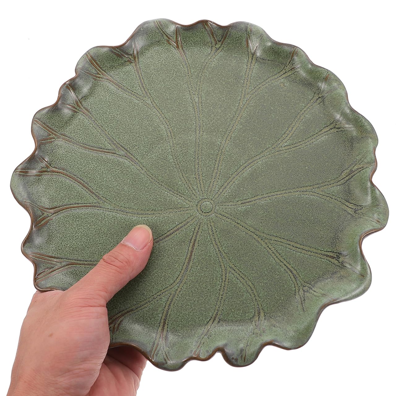 Bandeja para Macetas de Cerámica en Forma de Hoja de Loto, Plato Decorativo para Bonsái, Suculentas y Plantas, Base de Drenaje Antideslizante y Elegante para Jardín, Interior y Balcón