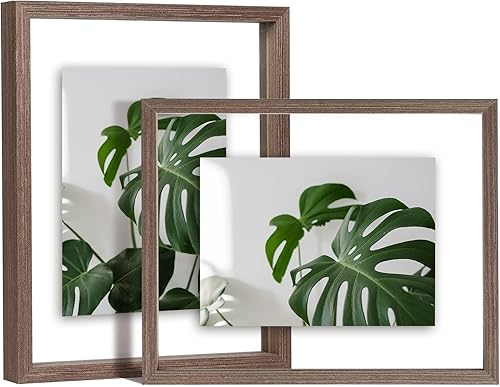 Miniatura 82 de Egofine Juego de 2 marcos flotantes de 8 x 10 pulgadas, marco de fotos de plexiglás doble, hecho de madera maciza, fotos de cualquier tamaño de