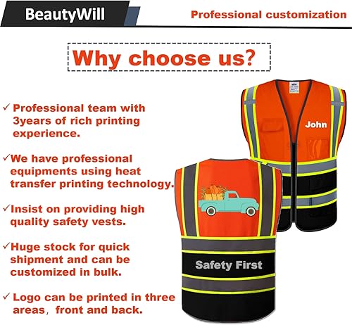 Miniatura 5 de BeautyWill Chaleco de seguridad con logotipo personalizado Class2 Chaleco reflectante de alta visibilidad Chaleco de construcción transpirable