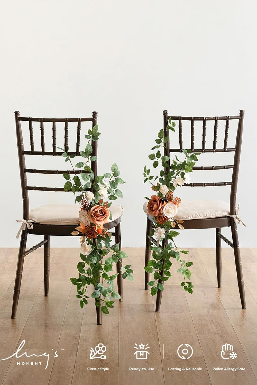 Ling's moment 8 Fall Wedding Chair Decorations Aisle Pew Church Artificial Flowers Greenery Swag Sunset Terracotta Orange Bench Ceremony Reception Floral Rose Arrangements Party Outdoor Decorations