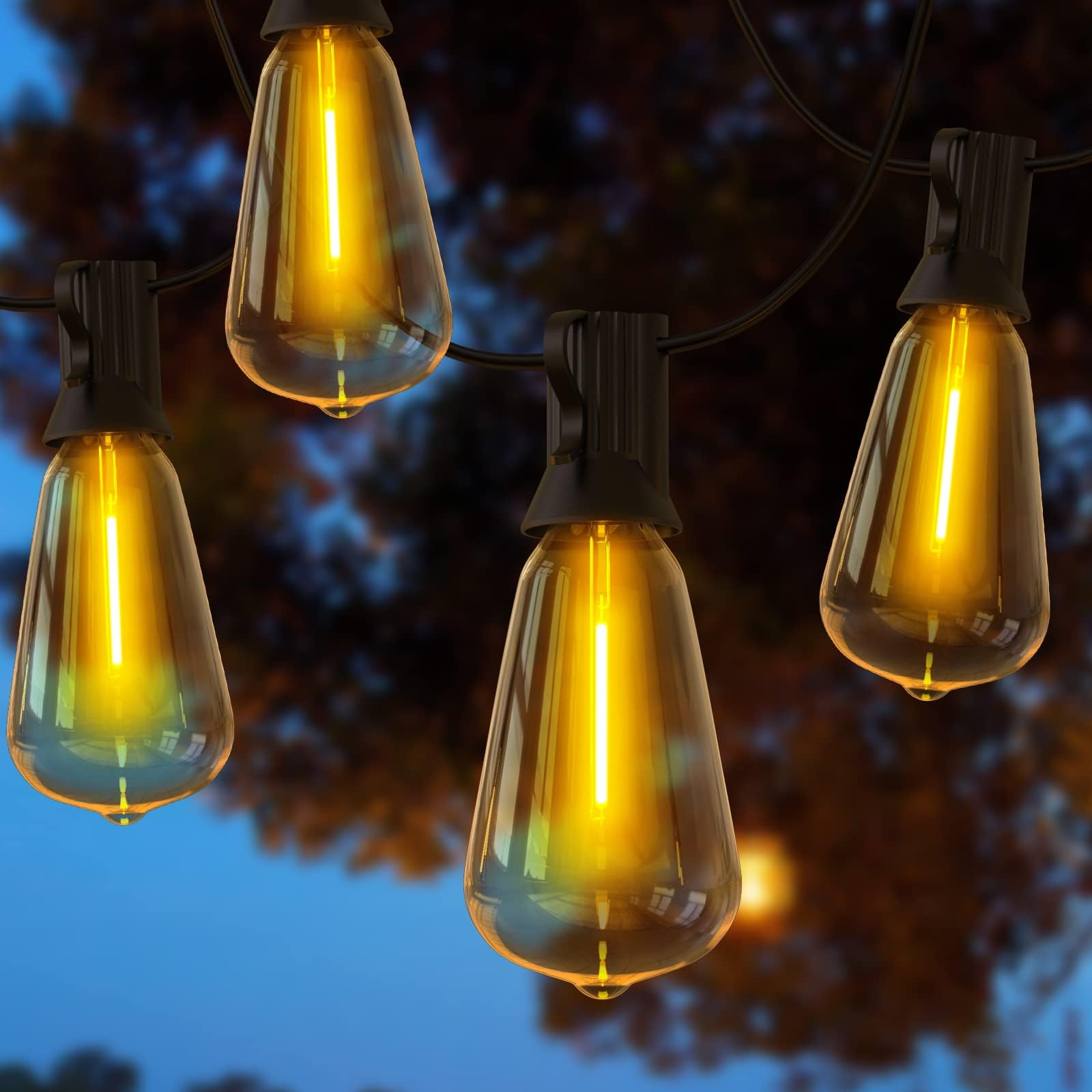 104FT LED Outdoor String Lights,Patio Lights with 54 Shatterproof ST38 Vintage Edison Bulbs(4 Spare),Outside Hanging Lights for Bistro Cafe Backyard Gazebo with 6.4FT Extra Extension Cord