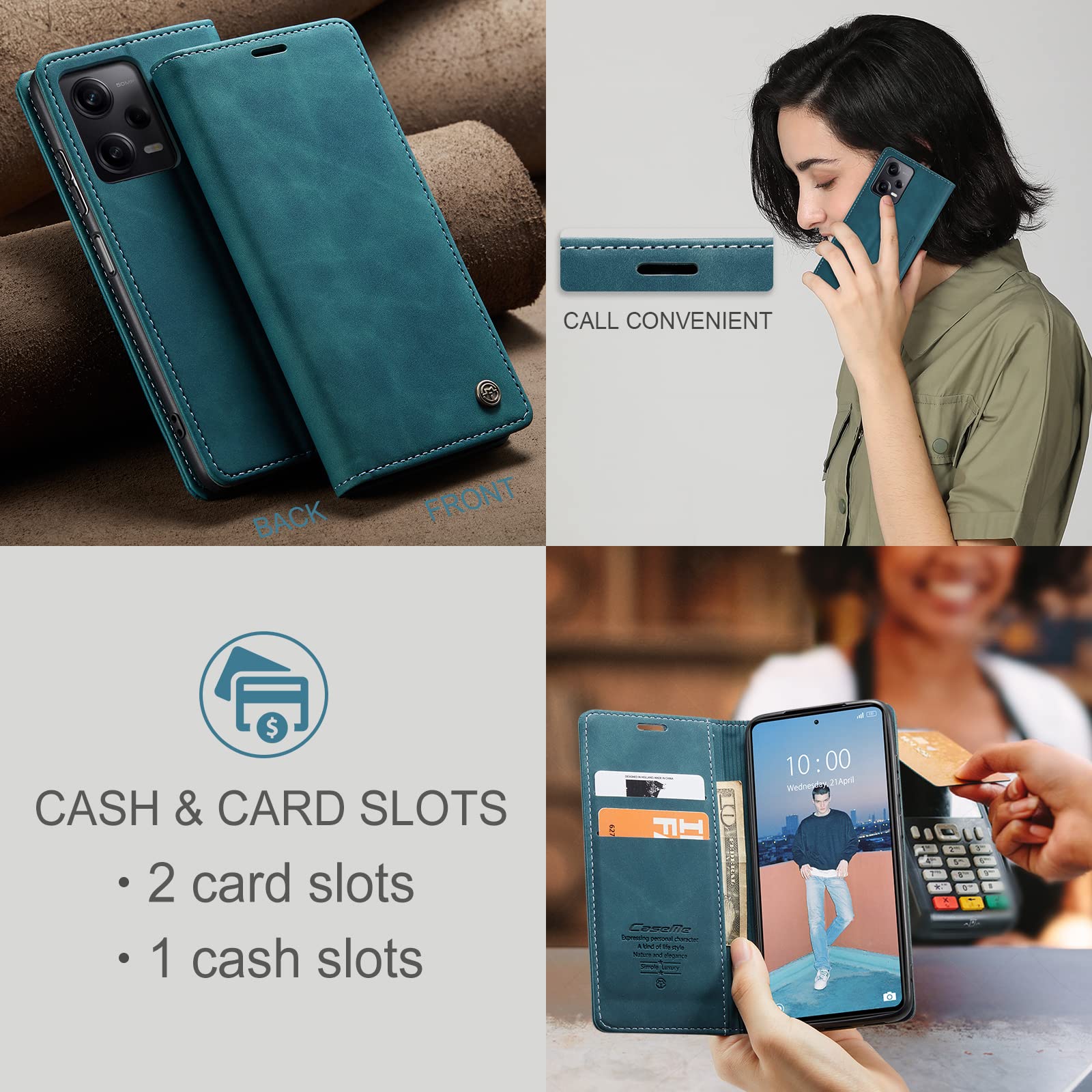 NEXCURIO Leder Wallet Case Für Xiaomi Redmi Note 12 Pro 5G / Poco X5 Pro 5G – Klapphülle Mit Kartenfächern & Ständer, Rot