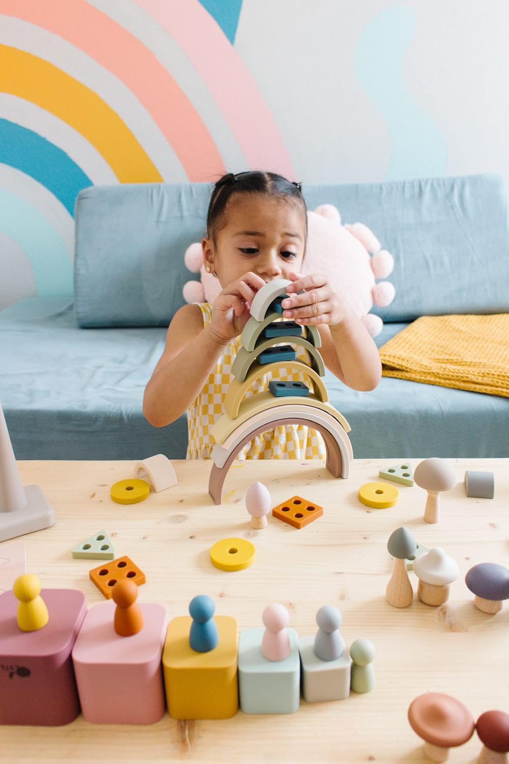 Rainbow Stacking Toy - Silicone Montessori Teething Toy for Toddlers & Childrens Development - Open-Ended & Sensory, Imagination & Fine Motor Skills