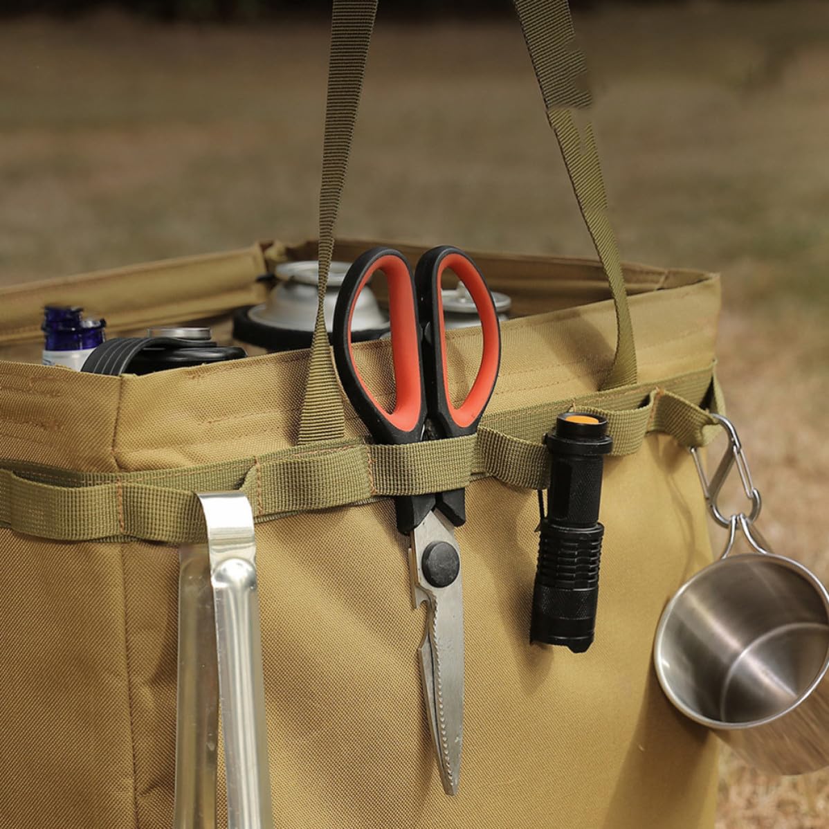 Borsa Pieghevole da Campeggio Manici, Organizer Khaki in Oxford