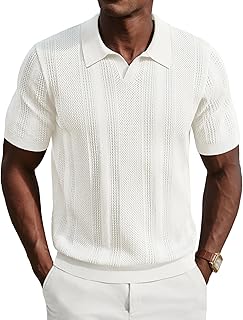 PJ PAUL JONES Mens Knit Polo Shirts V Neck Short Sleeve Casual Stylish Golf Shirt