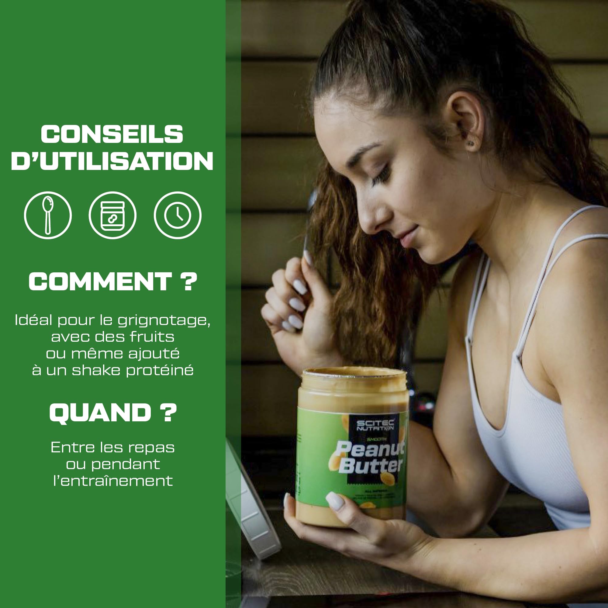 Beurre de cacahuète de Scitec Nutrition - sans huile de palme - végétalien - pauvre en sel - source de protéines - pauvre en sucre - source d'énergie naturelle, 1 kg, Smooth