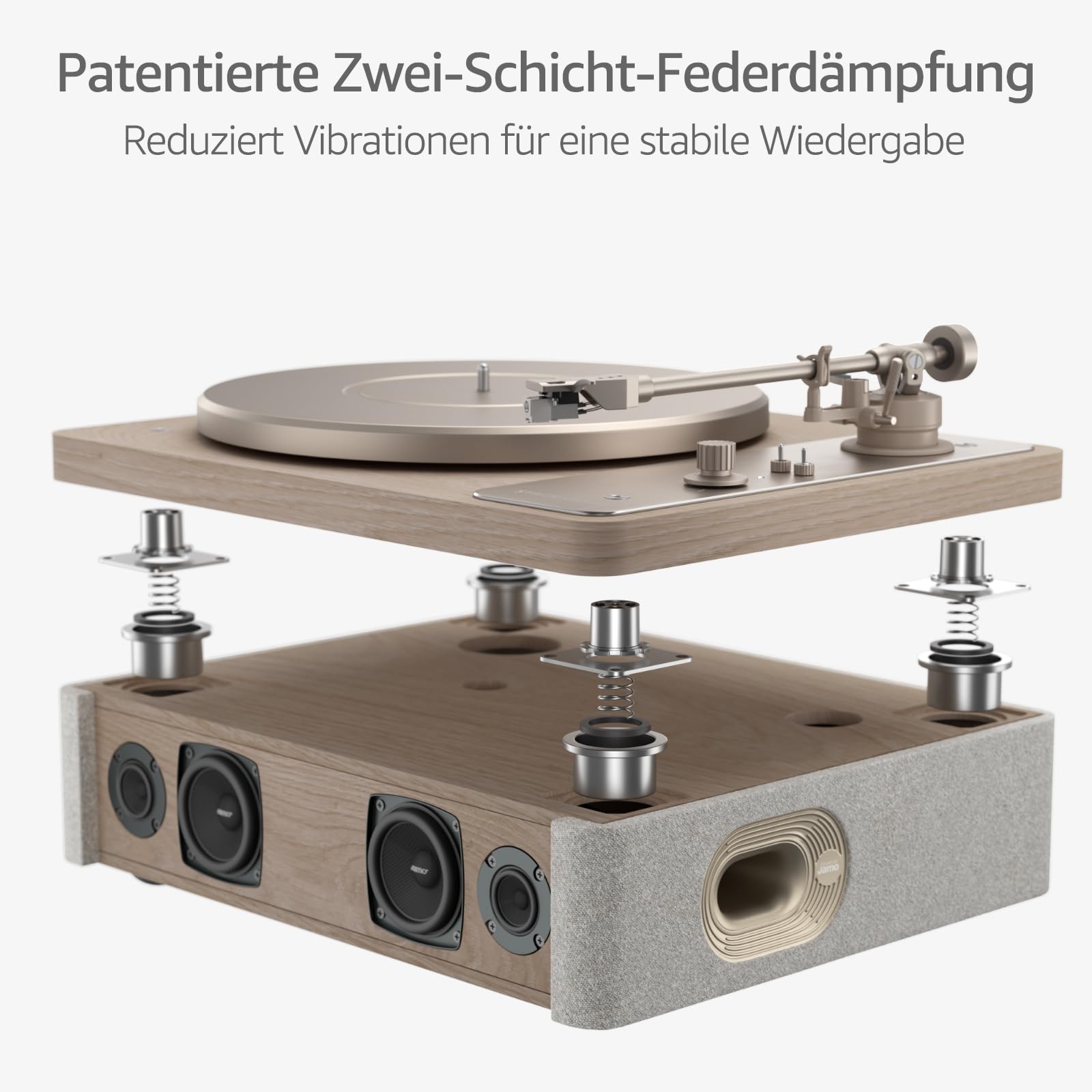 STACKSTONE DS07 x Jamo Vinyl Plattenspieler Bluetooth, Schallplattenspieler mit Lautsprechern, Dual-Layer Anti-Vibrationssystem, Magnetkartusche AT3600L, Hi-Fi, 33/45 RPM, Skandinavisches Design