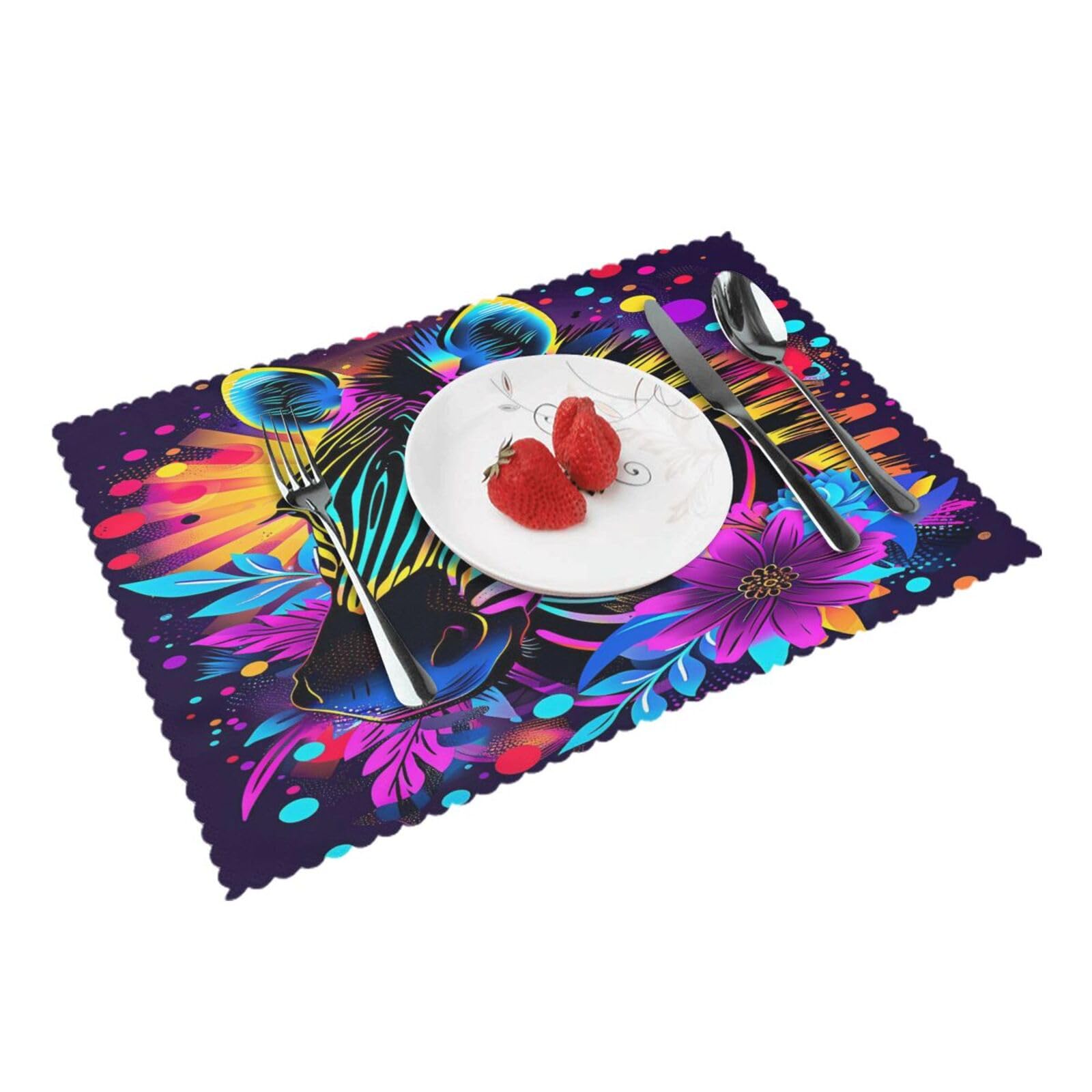 Vibrant Zebra Floral Placemats Set of 4 Print Table Mats Place Mats Table Decor for Kitchen Dining 12X18 in