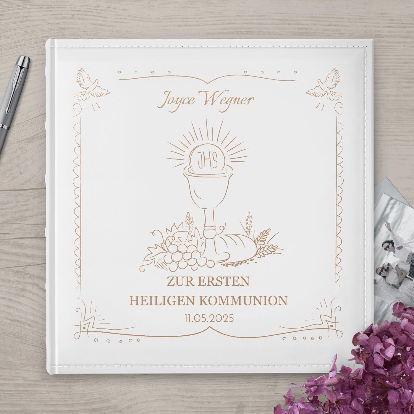 Maverton Fotoalbum zum Einstecken 10x15 cm - Einsteckalbum mit Aufdruck für 500 Fotos - Photo Album für Kind - personalisierte Geschenke zur Geburt Taufe Kommunion - 33x33cm
