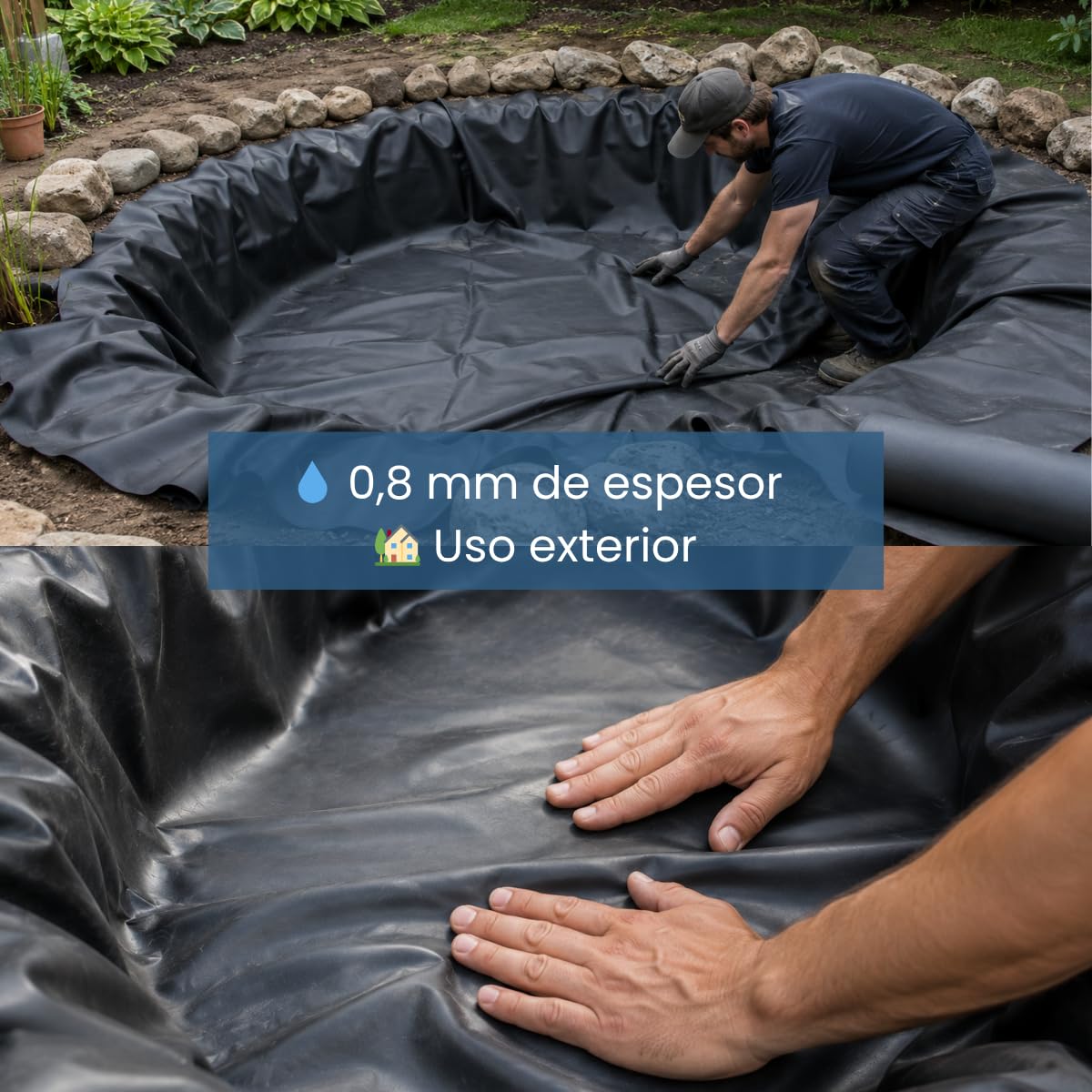 Lámina Impermeabilizante EPDM |Espesor 0,8 mm |para Estanques y Biolagos | Flexible | Alta Resistencia UV | Fácil Instalación| Material Duradero| Excelente adaptación al Terreno (2m x 1m)