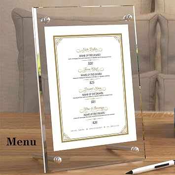 QR Code Signs,7.5 x 9.5 Inch Acrylic Menu Sign Holder with Metal Stand Office Table Clear Display Sign Stand Ad Photo Frame Holder Double-sided Menu Dispaly for Store,Office,Restaurant,Hotel,Home