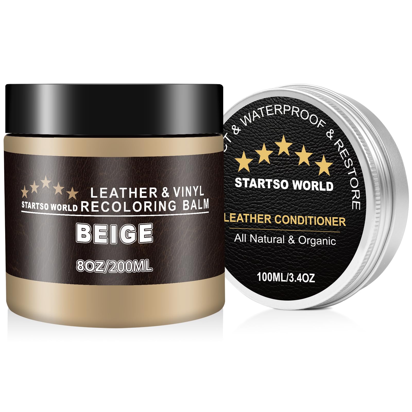 STARTSO WORLD Leder Reparatur Set Beige mit Lederfett, 200ml Flüssigleder, Lederfarbe, Leder-Schramm-Entferner, Leder- & Vinyl-Reparaturset für Möbel, Couchen, Sofas, Autositze, Schuhe