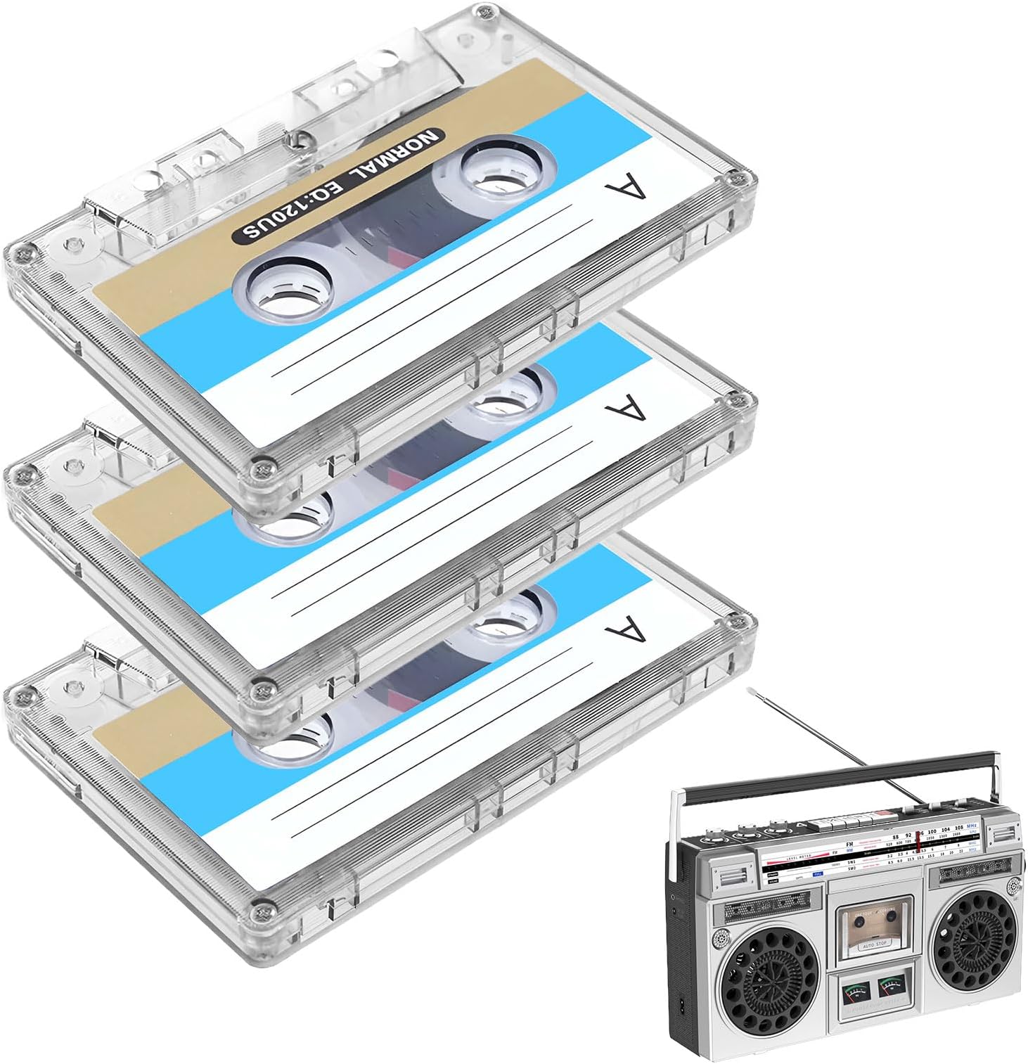 Blank Cassette Tapes 90min,3 Pcs Blank Cassette Tapes for Recording, Blank Tapes for Recording,90 Min Recording Time Cassette Tapes Blank for Car Stereo Systems Or Other Devices