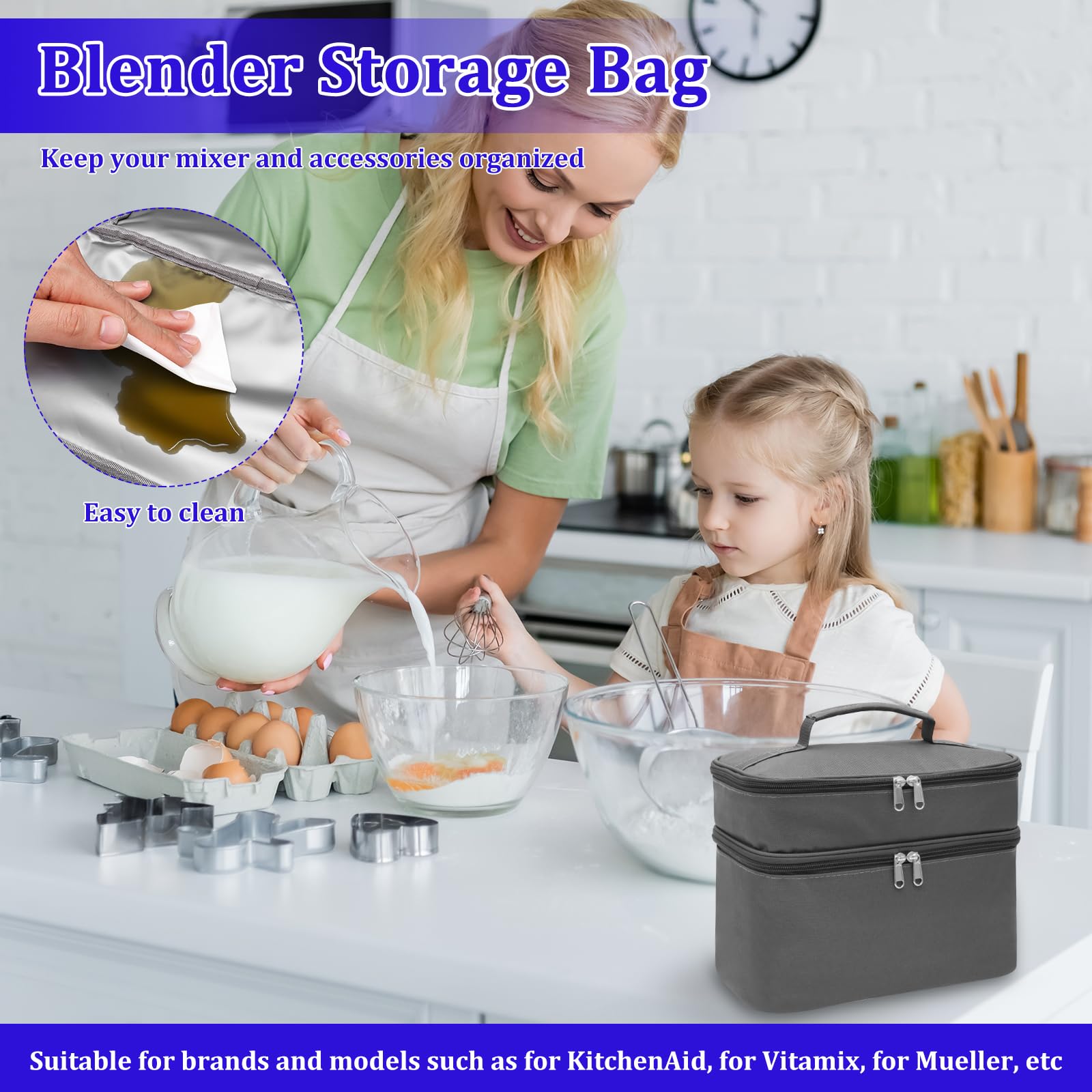 Handmixer Aufbewahrungstasche 2 Schichten Handheld Organizer mit Griff und Doppelten Reißverschlüssen Immersion Blender Tasche ragbare Reise Aufbewahrungstasche Tasche für Mixer Zubehör