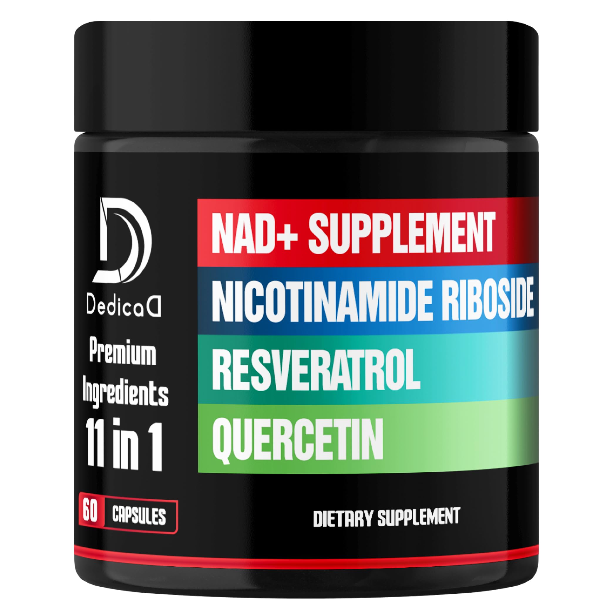 DEDICAD 11in1 NAD Supplement with Nicotinamide Riboside, Quercetin, Resveratrol and 8 More - 2 Month Supply 60 Count (Pack of 1)