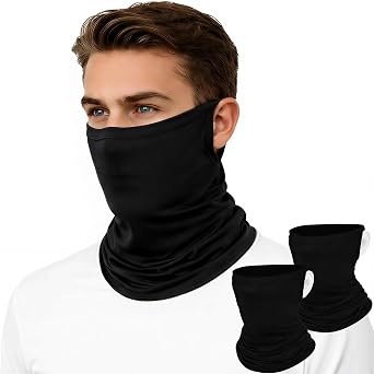 Neck Gaiter with Open-Ear Design, Cooling Nylon Fabric, UV Sun Protection Face Cover for Fishing, Hiking, Cycling 2 Pack