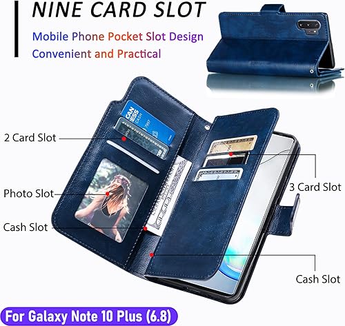 Miniatura 8 de LMDAMZ Funda tipo cartera para Galaxy Note 10 PlusNote10+ de 6.8 pulgadas 3+ ranuras para tarjetas Funda de piel sintética plegable para tarjetas de