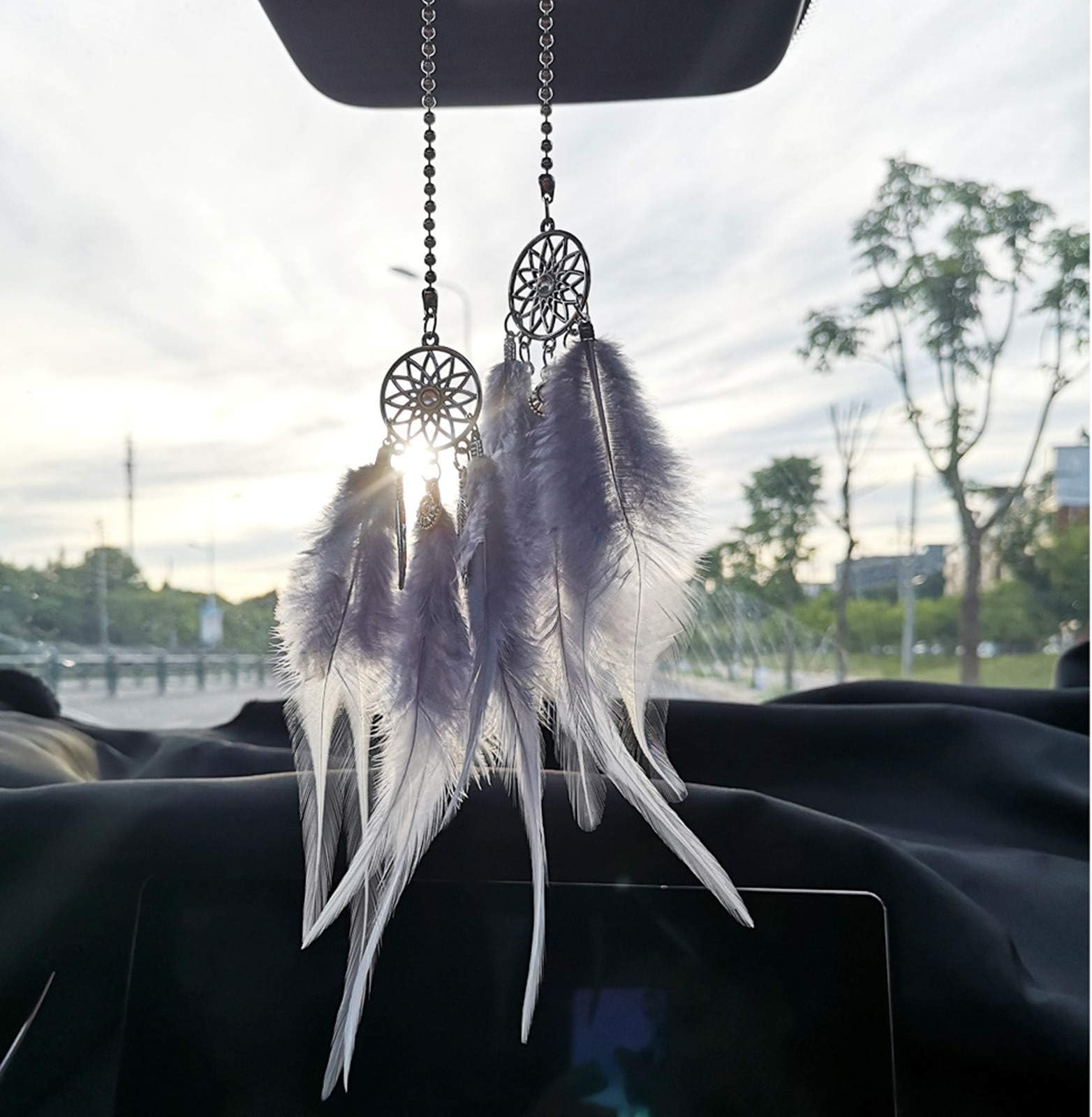 Mini Dream Catcher, Small Handmade Dreamcatcher Wall Hanging Feather Decoration Home Decor Car Charms Accessories for Birthday Festival Craft Gift (Grey)