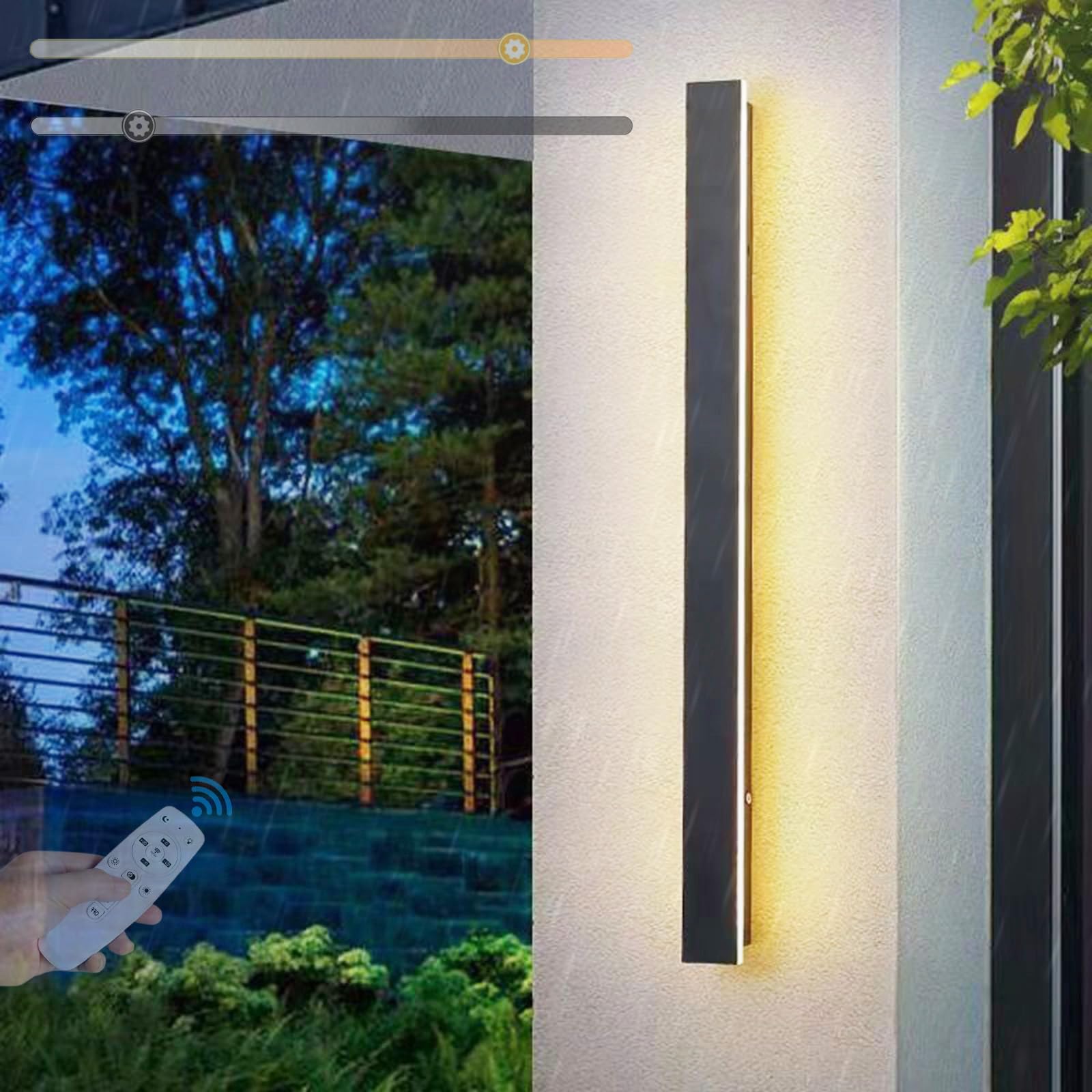 LED Außen Lange Wandleuchten IP65 Wasserdicht Dimmbar Wandlampen Wandbeleuchtung mit Fernbedienung Modern Aluminium Innen/Aussen für Gärten Villa Terasse Korridor Schwarze 3000K-6500K (D,60cm)