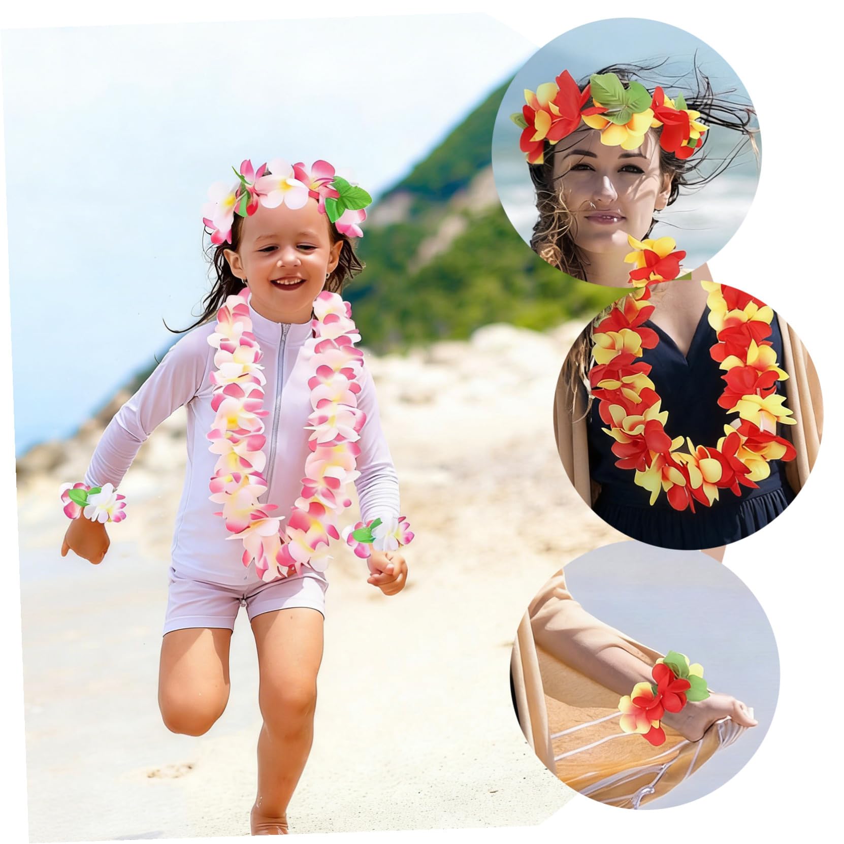 Set di Ghirlande Hawaiane Floreali in Stoffa, Vivaci e Riutilizzabili