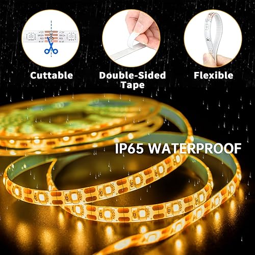 Miniatura 3 de Tira de luz LED con sensor de movimiento, color amarillo ultra cálido de 2200 K, alimentada por USB, 16.4 pies, modos díanoche y brillo de