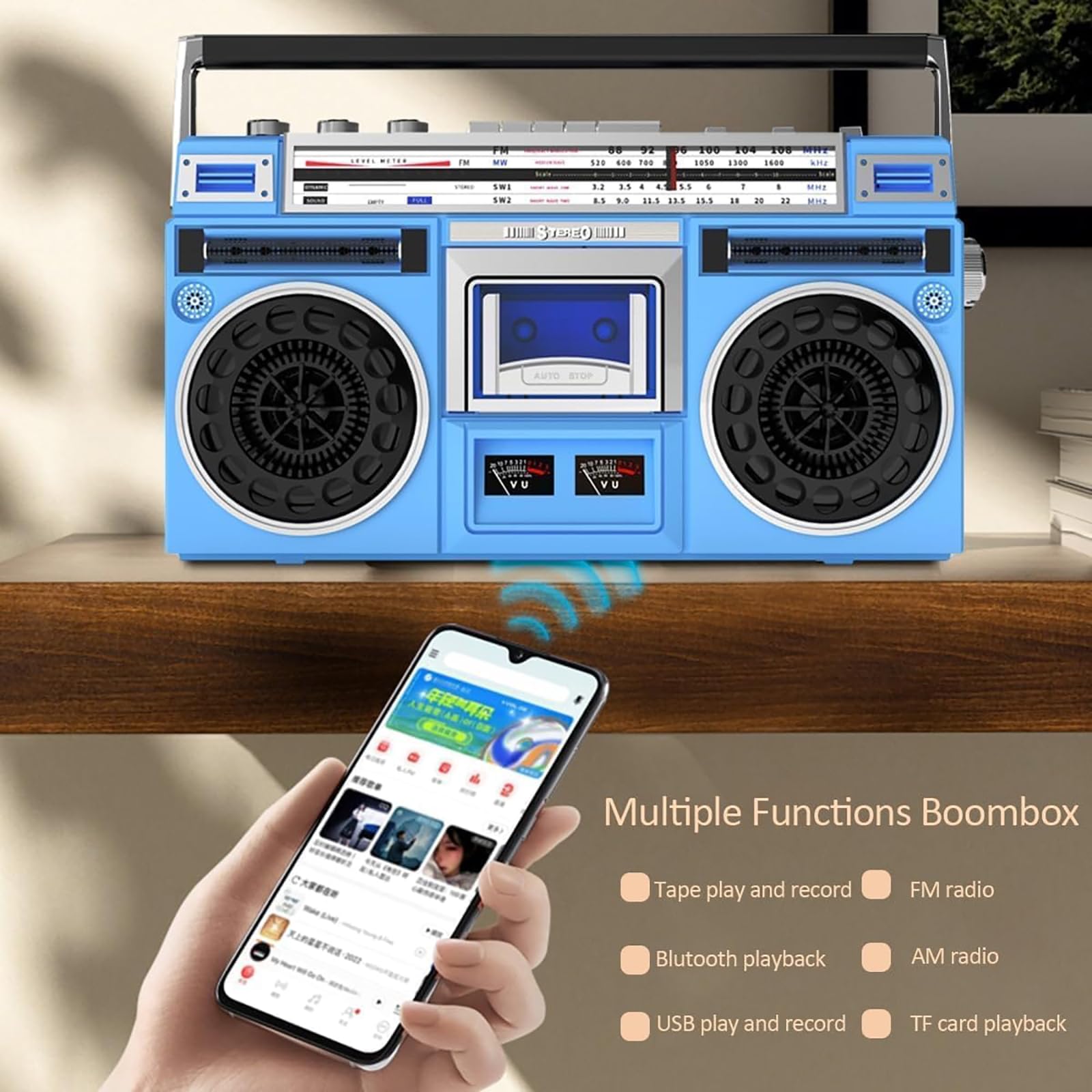 Tragbarer Kassettenrekorder mit CD-Soundmaschine, USB-Host, dynamischem Bass, MP3-CD- und Kassettenwiedergabe