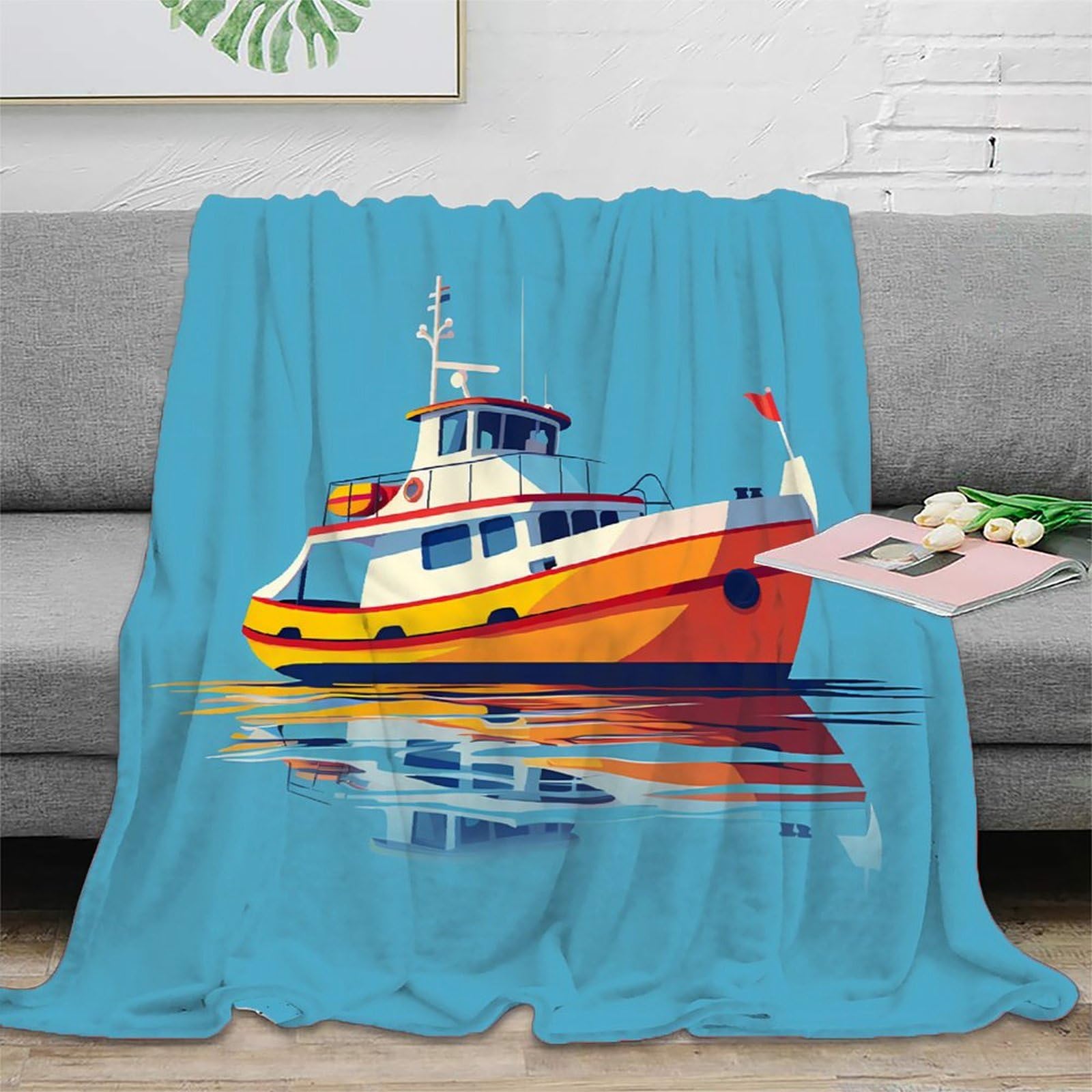 Plaid chaud microfibre anti-froid grand jeté de lit bateau 3D