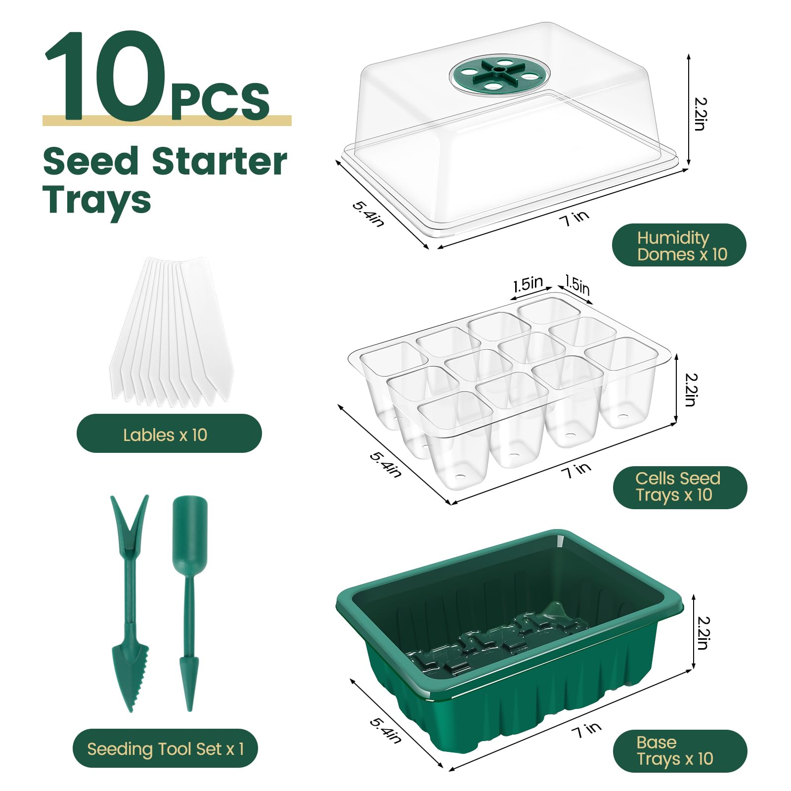 Plateau de démarrage de semences de 3e génération, kit de démarrage de 10 paquets (120 cellules au total), plateau de semis épais amélioré avec dôme d'humidité réglable, plateaux de