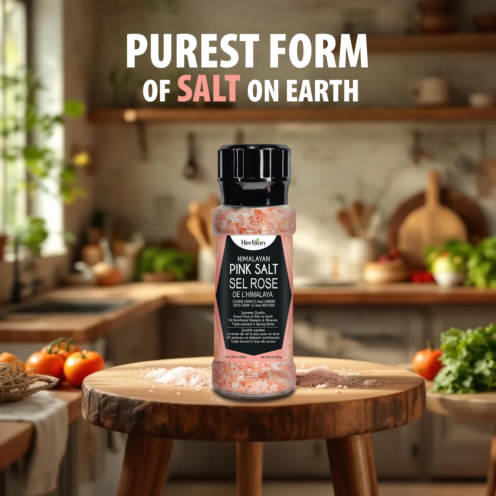 Herbion Naturals Himalayan Pink Salt Grinder a grana grossa, 225 grammi, facile da usare, qualità suprema, forma più pura di sale (confezione da 1)