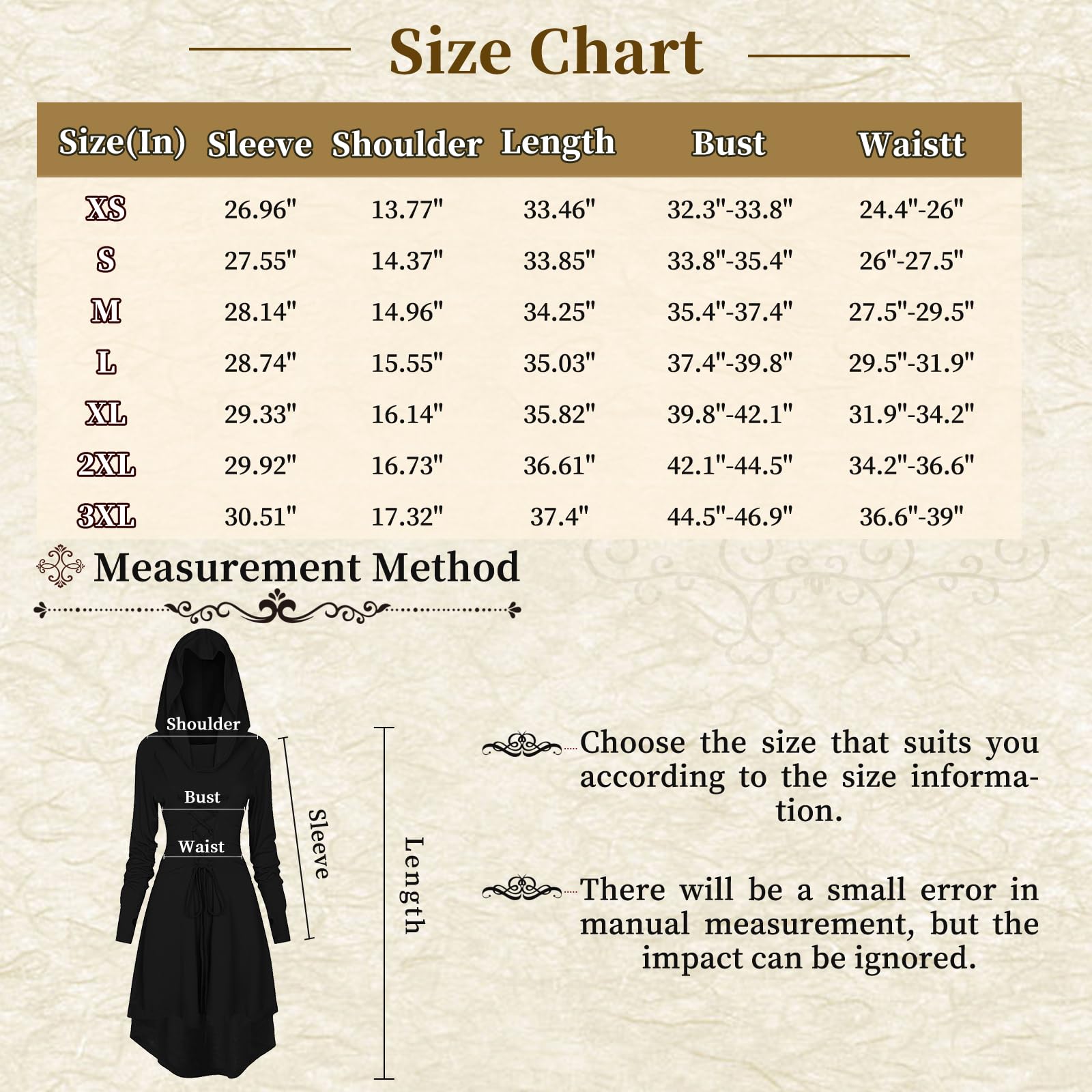 Vestito medievale da donna in stile gotico, con cappuccio, per donna, con corsetto, per carnevale, Halloween, feste