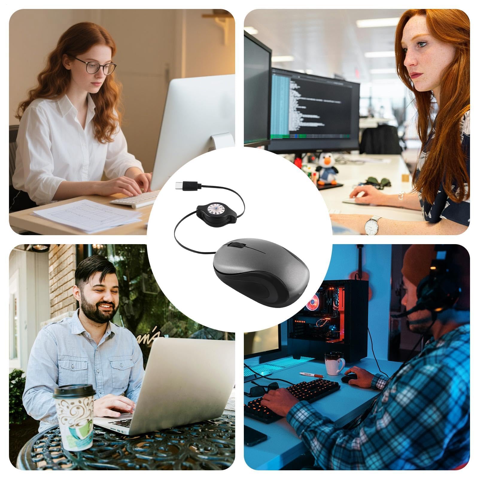 Mouse per Laptop compatti, Mouse USB da Viaggio con Cavo Retrattile, Accessorio Ottico per Computer, nomadi digitali, programmatori, Giocatori, aziende, Lavoro, Desktop, casa, Bar