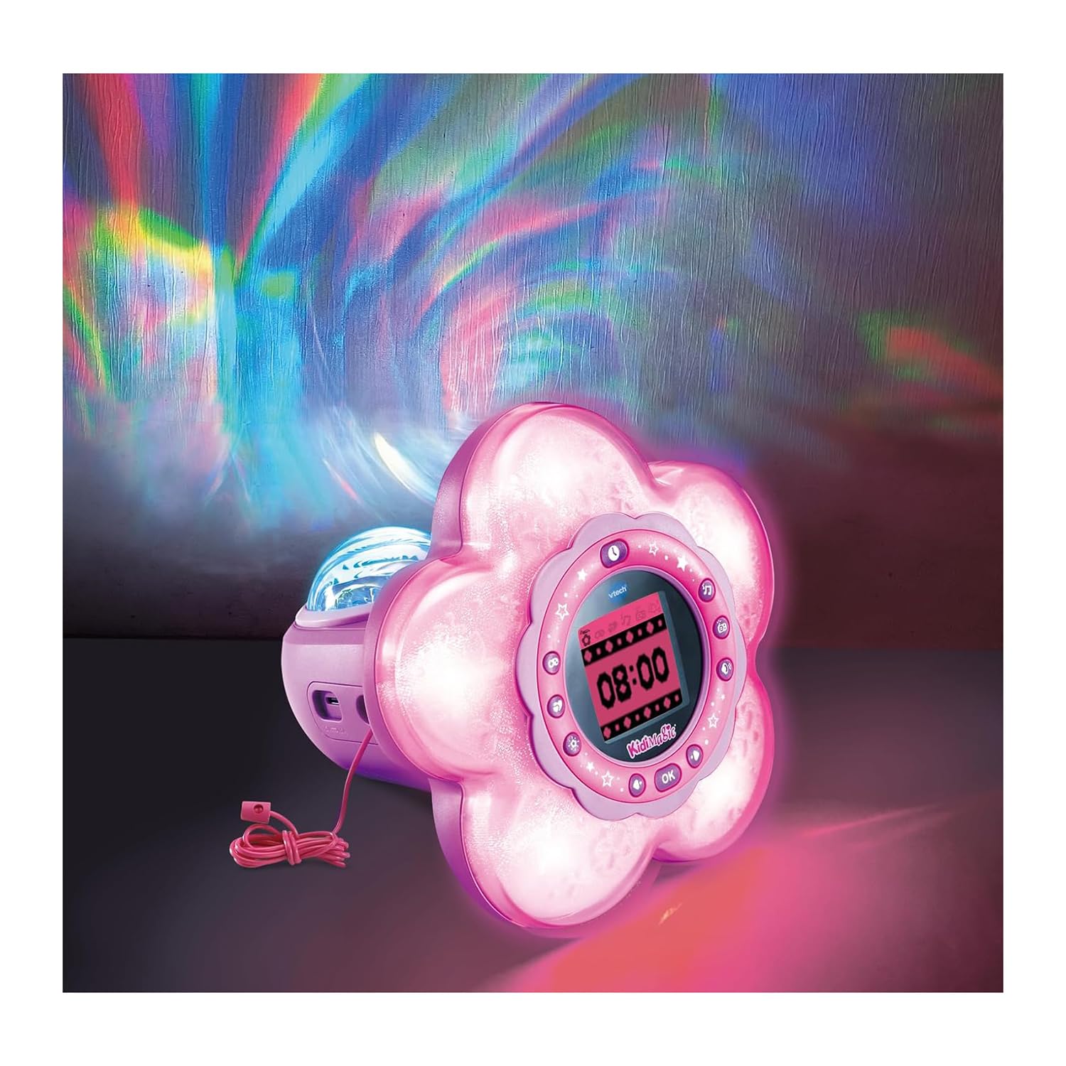 VTech KidiMagic Galaxy Light, Radiosveglia 9 in 1, Proiettore Bambini Aurora Boreale, Fiore Luminoso con Sensore di Movimento, Radio FM e MP3, Lingua Italiana, Batterie Incluse, 6+ Anni