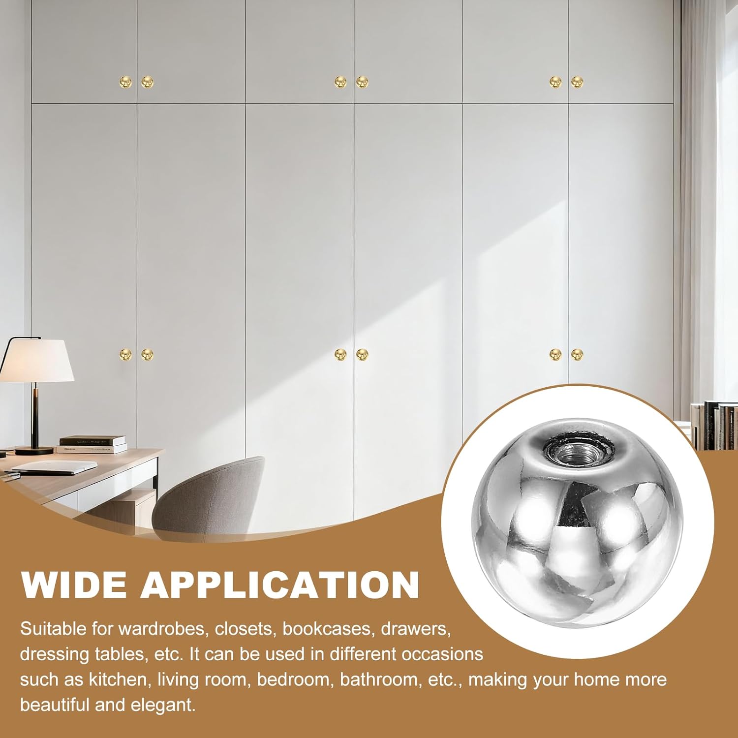 uxcell 10 Pcs Cabinet Knobs, 13/16 Inch (20mm) Diameter Drawer Knob Polished Chrome, Round Ball Kitchen Knobs Handle with Screws for Cupboard Bedroom Kitchen Wardrobe, Silver