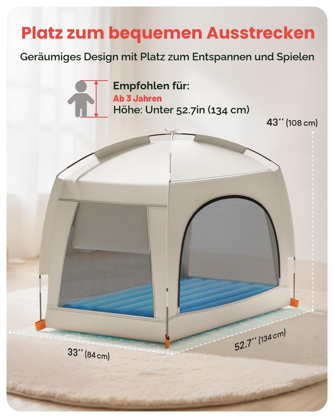 QPAU Aufblasbares Reisebett für Kleinkinder ab 3 Jahren mit Handpumpe – Tragbare Luftmatratze für Camping, Reisen, Zuhause (Khaki Blue)