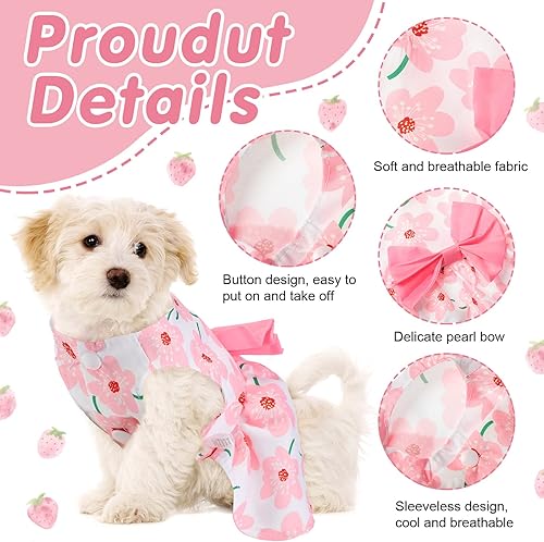 Miniatura 5 de 5 vestidos para perros pequeños, niñas, vestidos florales para cachorros, vestido de princesa con lazo, lindos trajes de verano para perritos, ropa