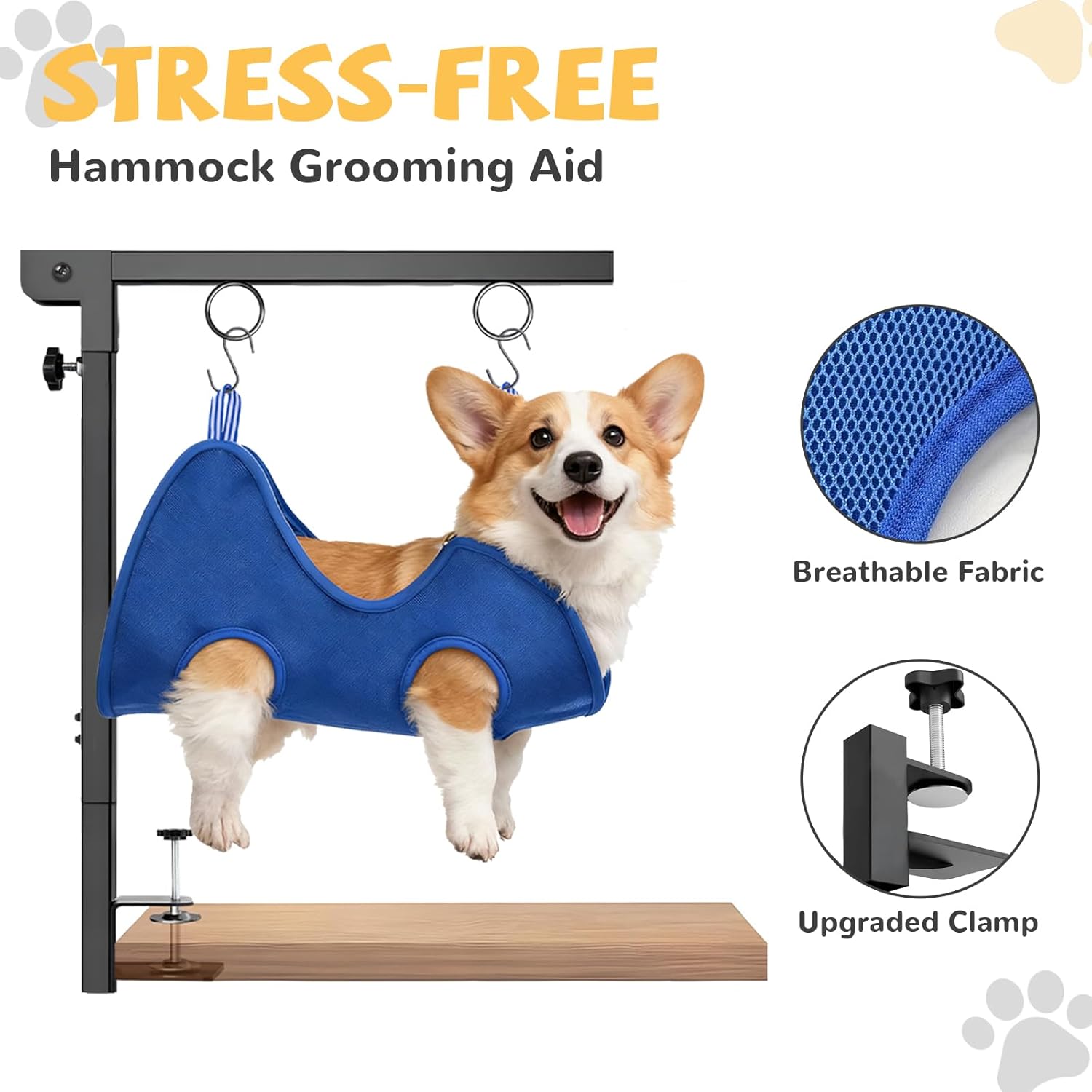 Foldable Dog Grooming Arm with Clamp: Adjustable Height 26"-40" - Heavy-Duty Dog Grooming Table - with dog grooming hammock & No-Sit Holders-Grooming Restraint for Small Medium Dogs at Home or Salon