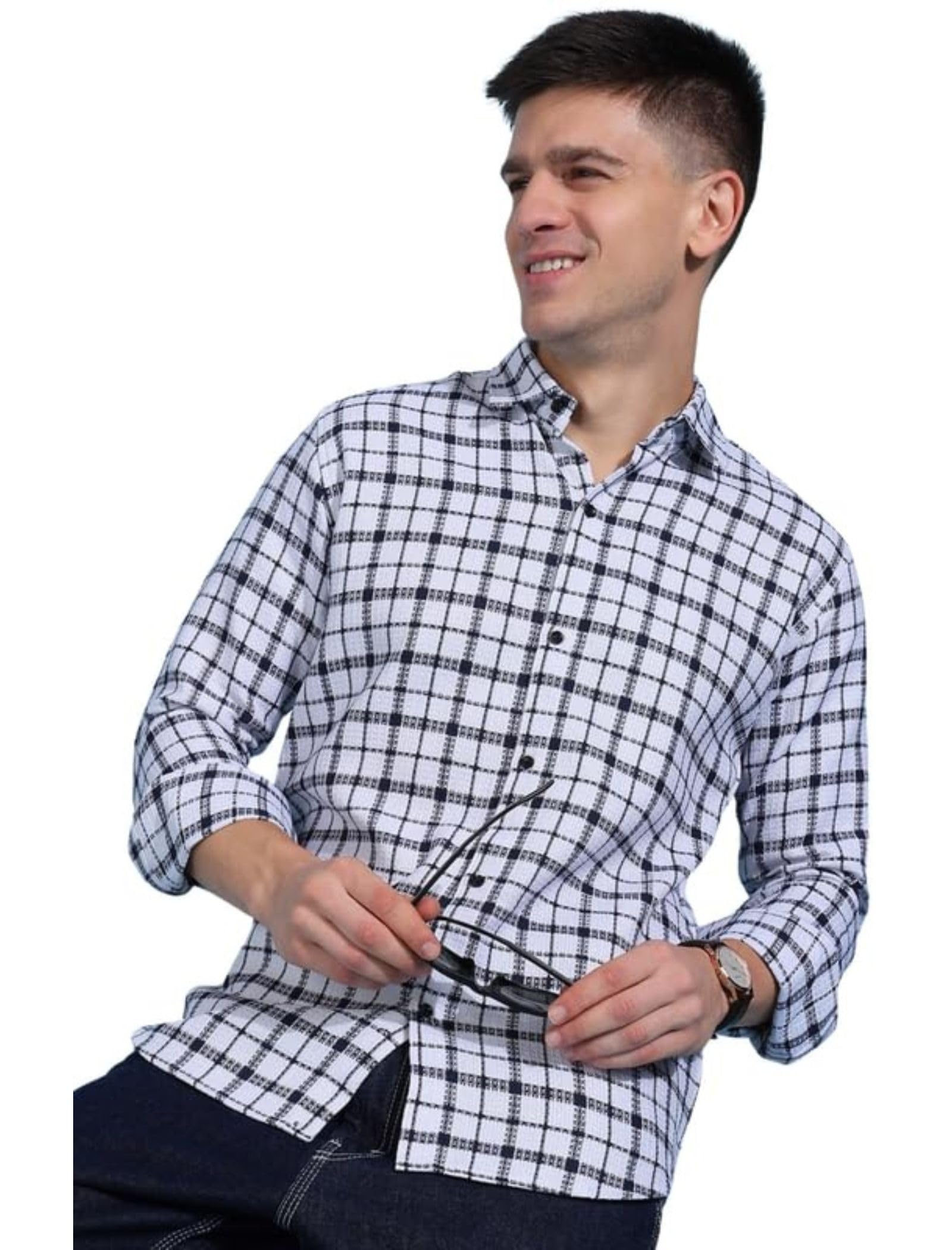 miramichi Men's Pure Cotton Blue Checkered Full Sleeve Shirt - Regular Fit, Casual Wear, Comfortable and Stylish Design-picture-11
