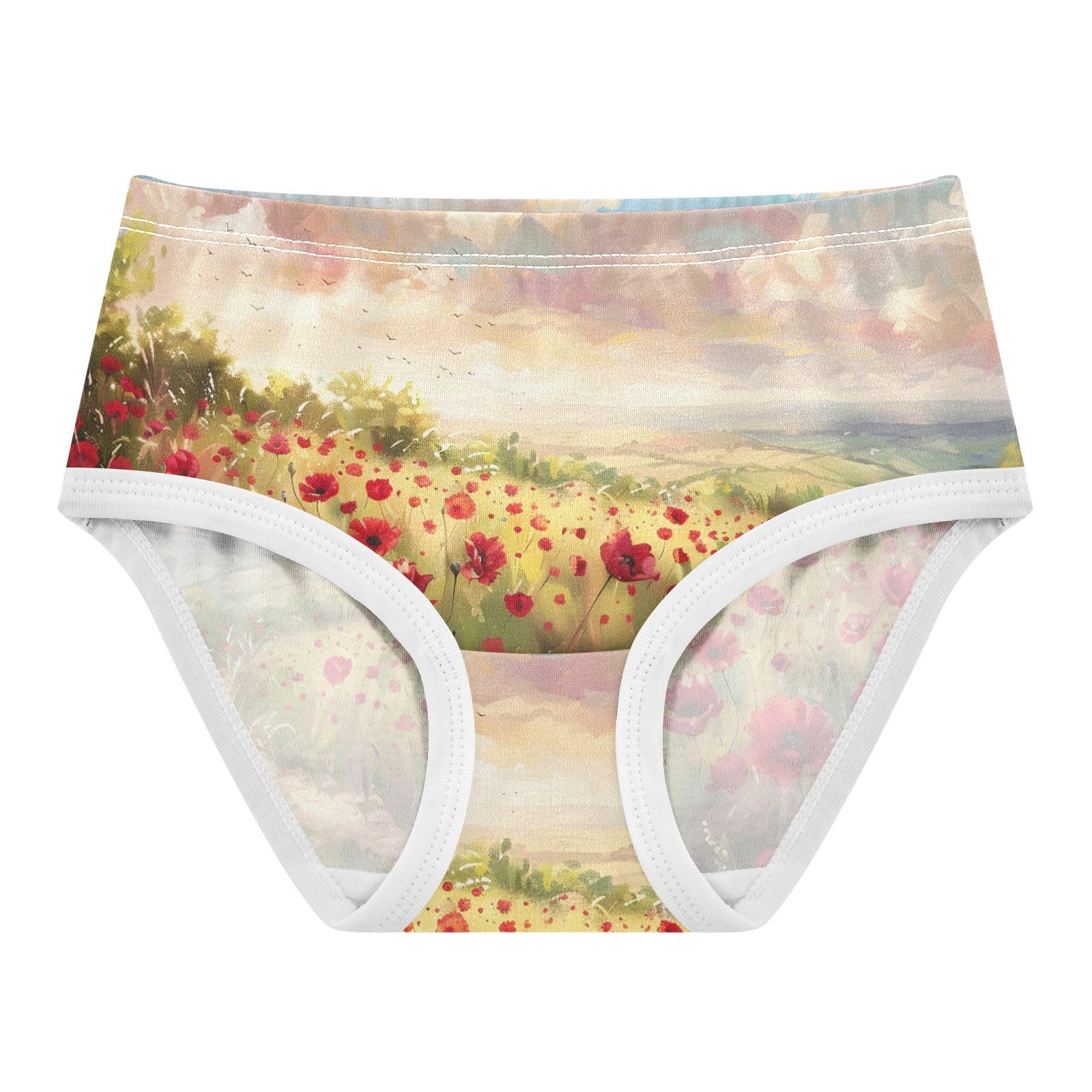 ALAZA Toddler Girls Cotton Hipster Underwear Soft Poppies Field 2 Pack 2T