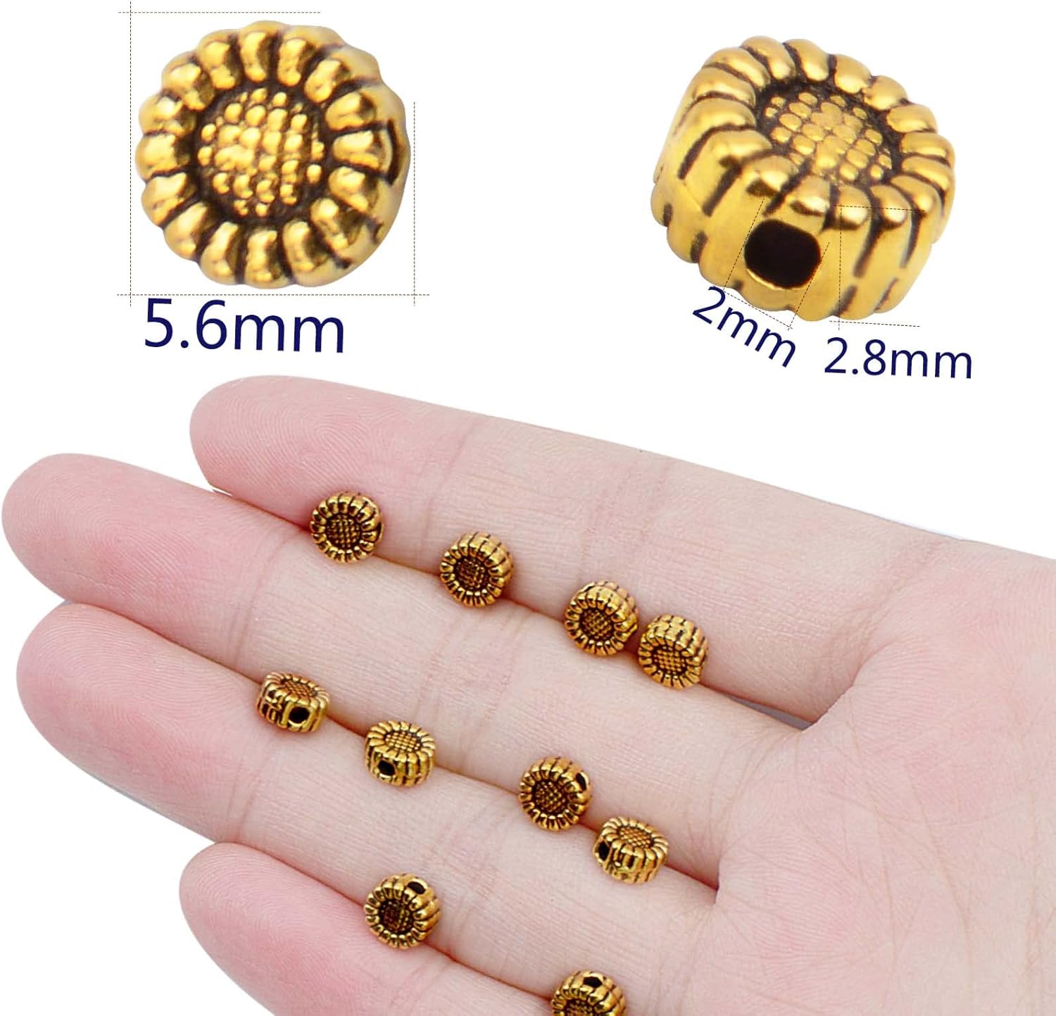 BronaGrand 100pcs Antique Golden Sunflower Spacer Beads Tibetan Alloy Round Flower Shape Beads Loose Charm Beads Accessories for DIY Bracelet Necklace Jewelry Craft Making - Image 3
