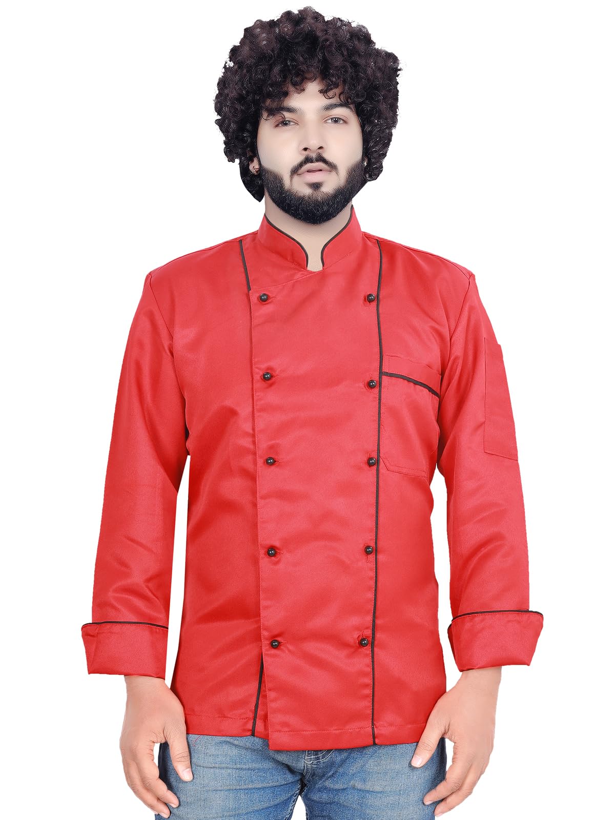 Double Piping Chefcoat For Men's Mushroom Button-image-5
